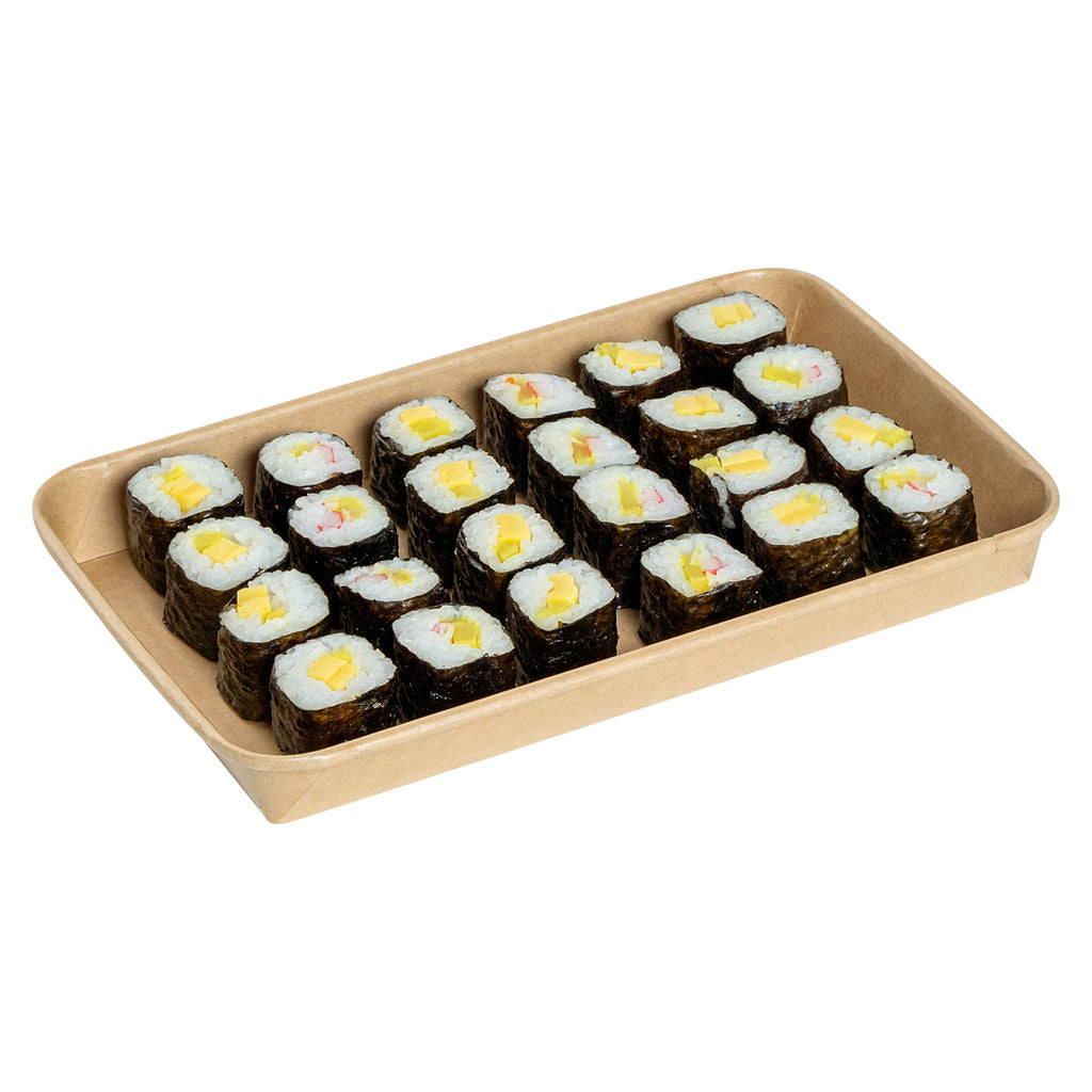Matsuri Vision 20 oz Rectangle Kraft Paper Sushi Container - 9 1/2" x 6" x 1" - 100 count box