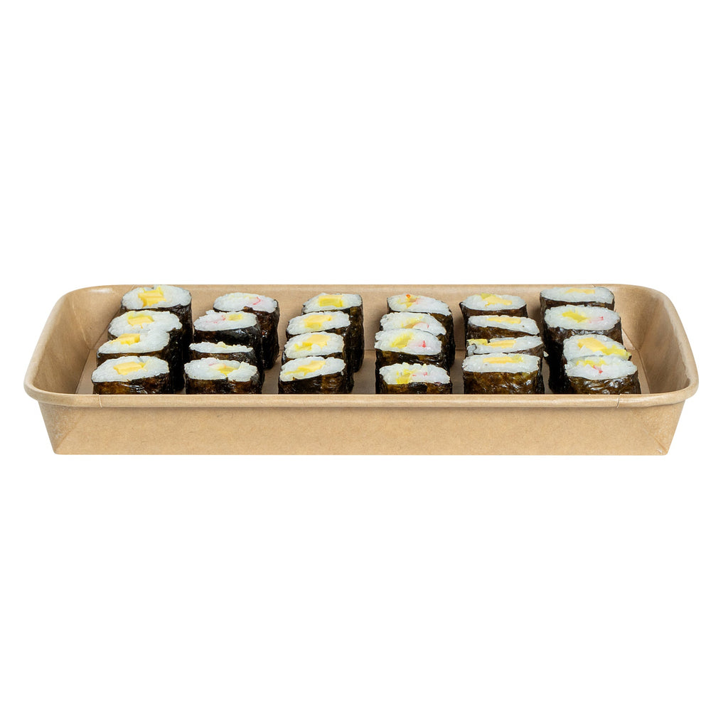 Matsuri Vision 20 oz Rectangle Kraft Paper Sushi Container - 9 1/2" x 6" x 1" - 50 count box