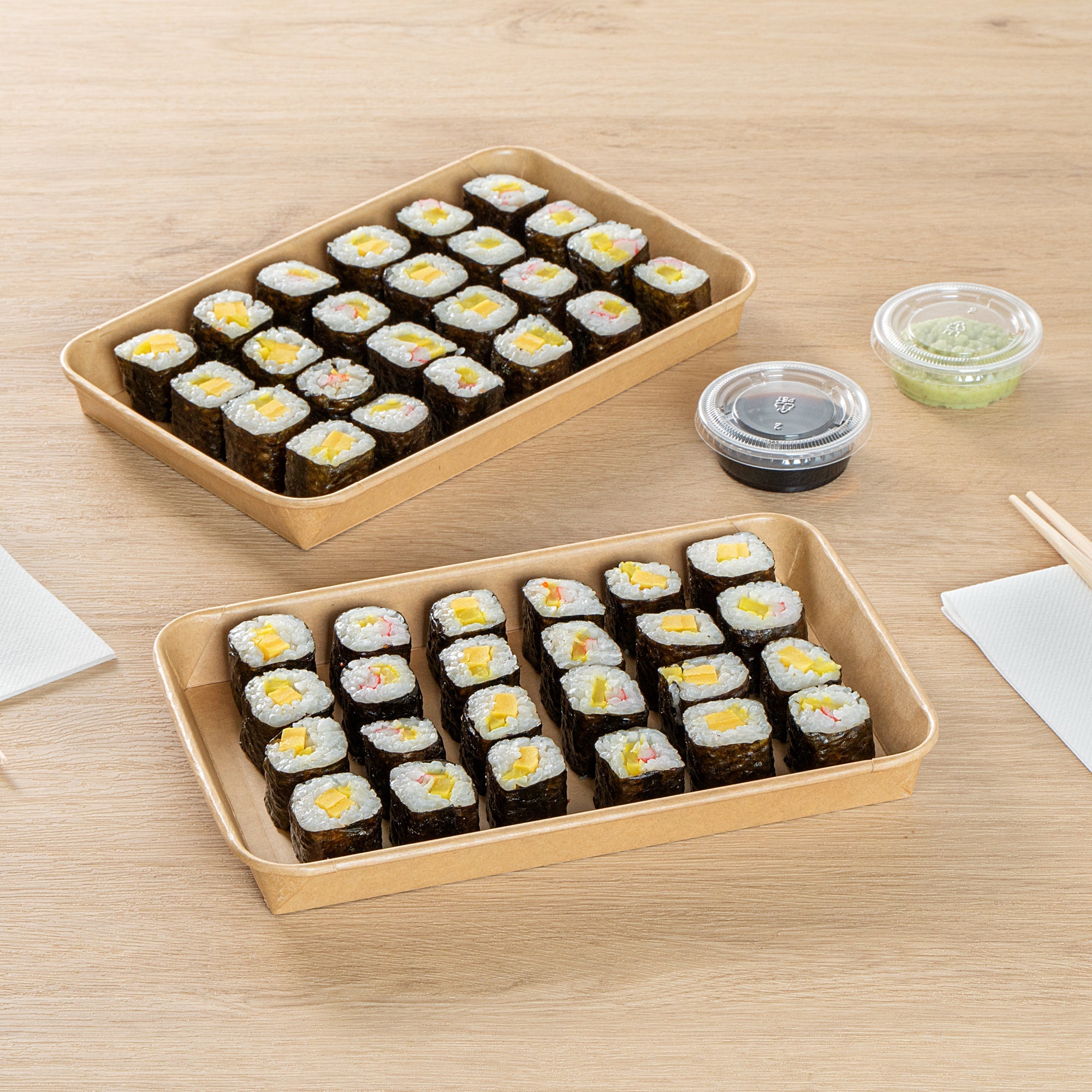 Matsuri Vision 20 oz Rectangle Kraft Paper Sushi Container - 9 1/2" x 6" x 1" - 50 count box