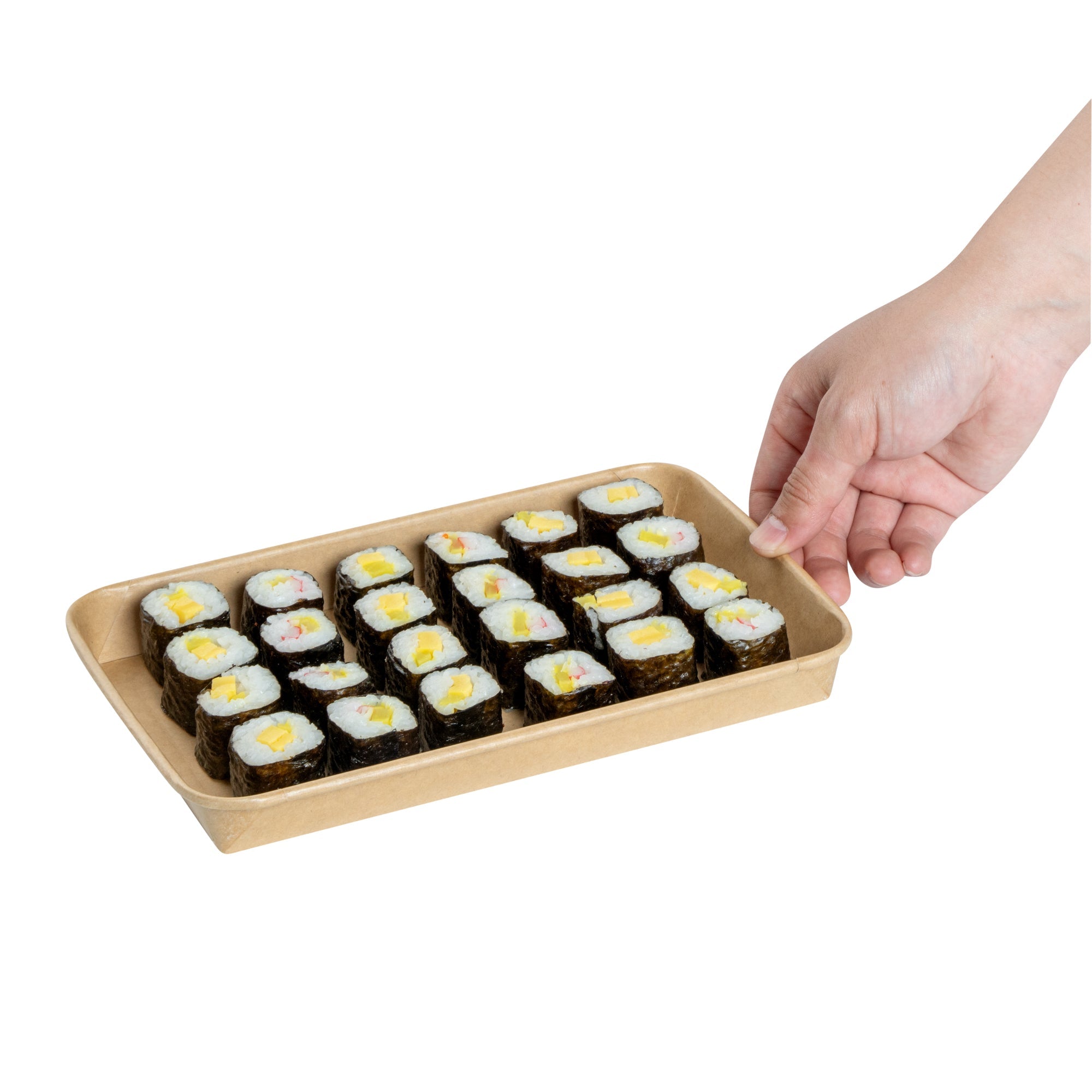 Matsuri Vision 20 oz Rectangle Kraft Paper Sushi Container - 9 1/2" x 6" x 1" - 100 count box