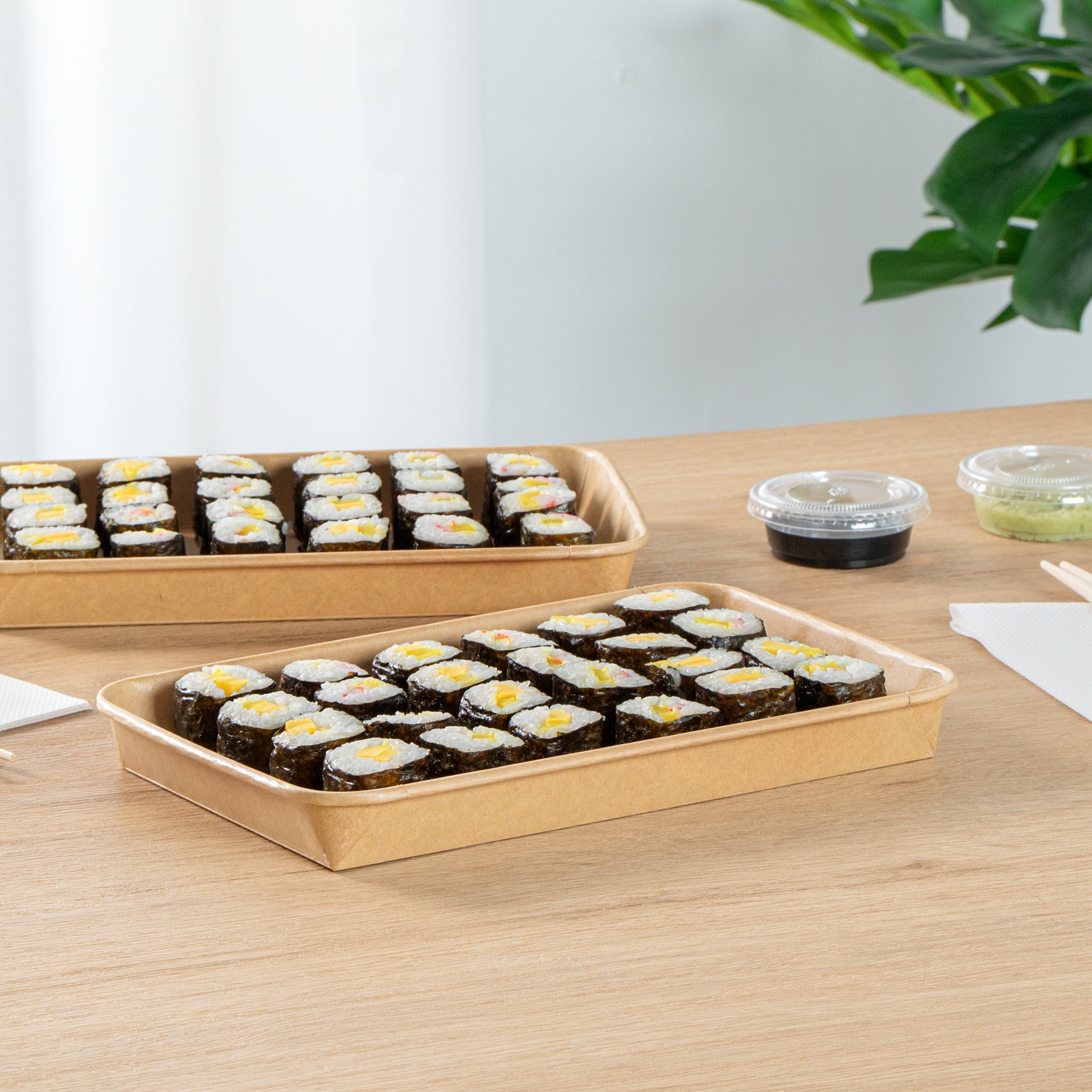 Matsuri Vision 20 oz Rectangle Kraft Paper Sushi Container - 9 1/2" x 6" x 1" - 100 count box