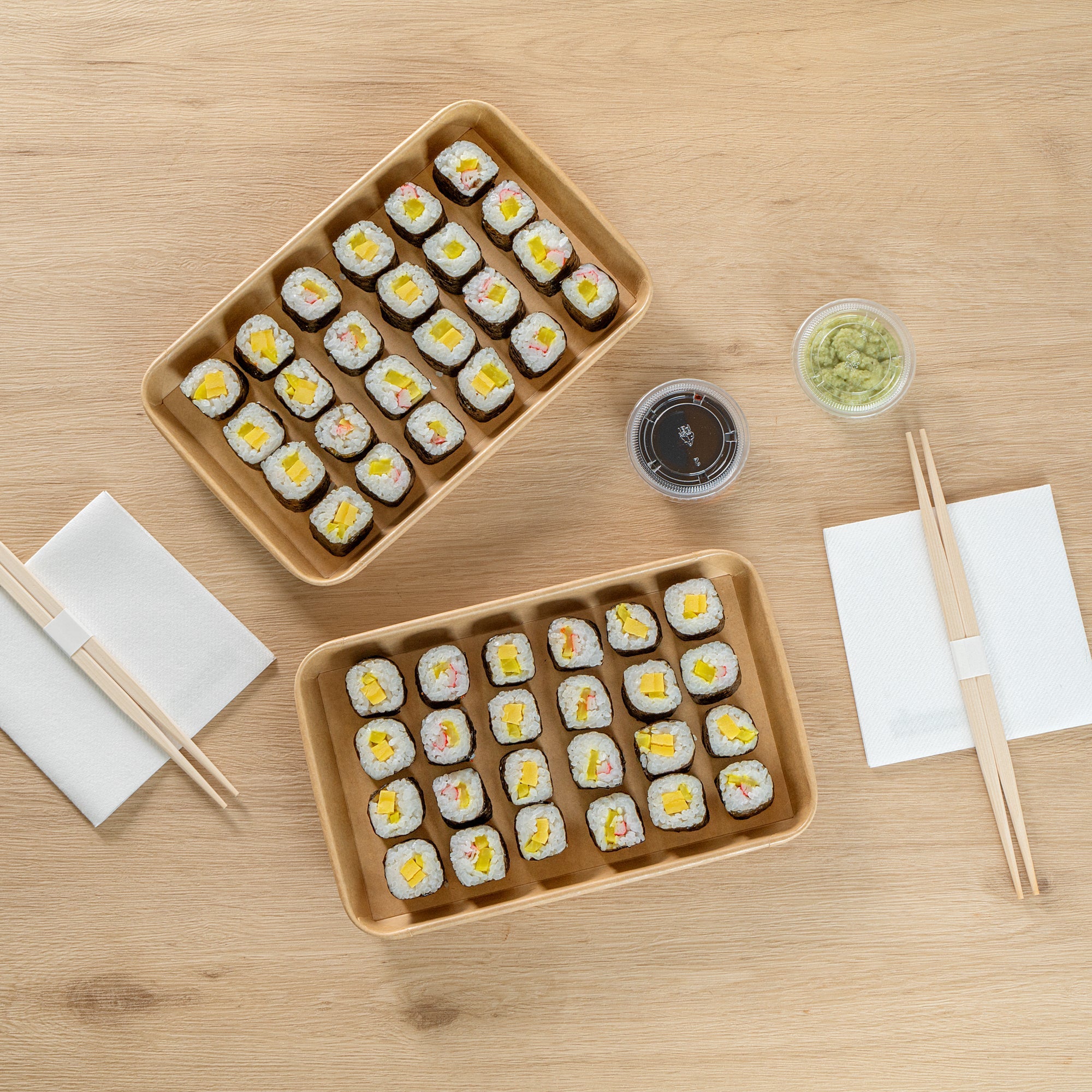Matsuri Vision 20 oz Rectangle Kraft Paper Sushi Container - 9 1/2" x 6" x 1" - 100 count box