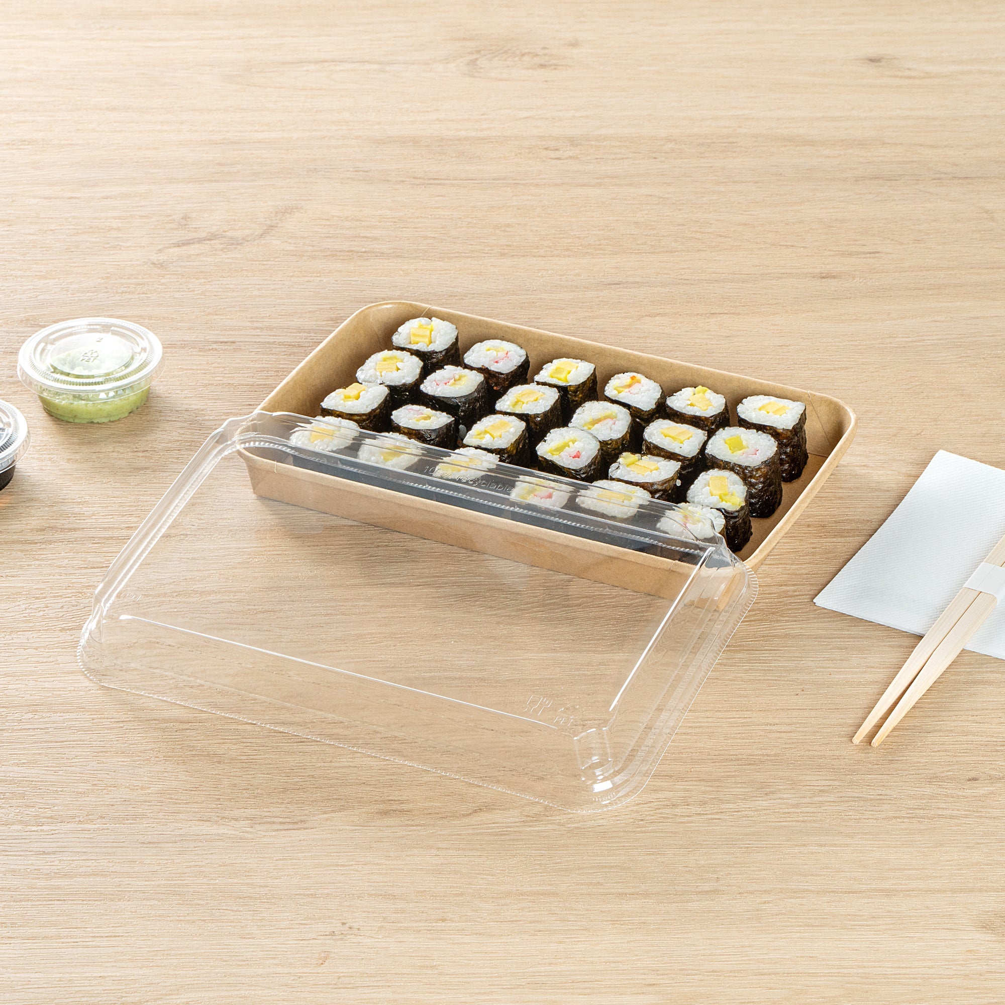 Matsuri Vision Clear PET Plastic Lid - Fits 20 oz Sushi Container, Anti-Fog - 100 count box