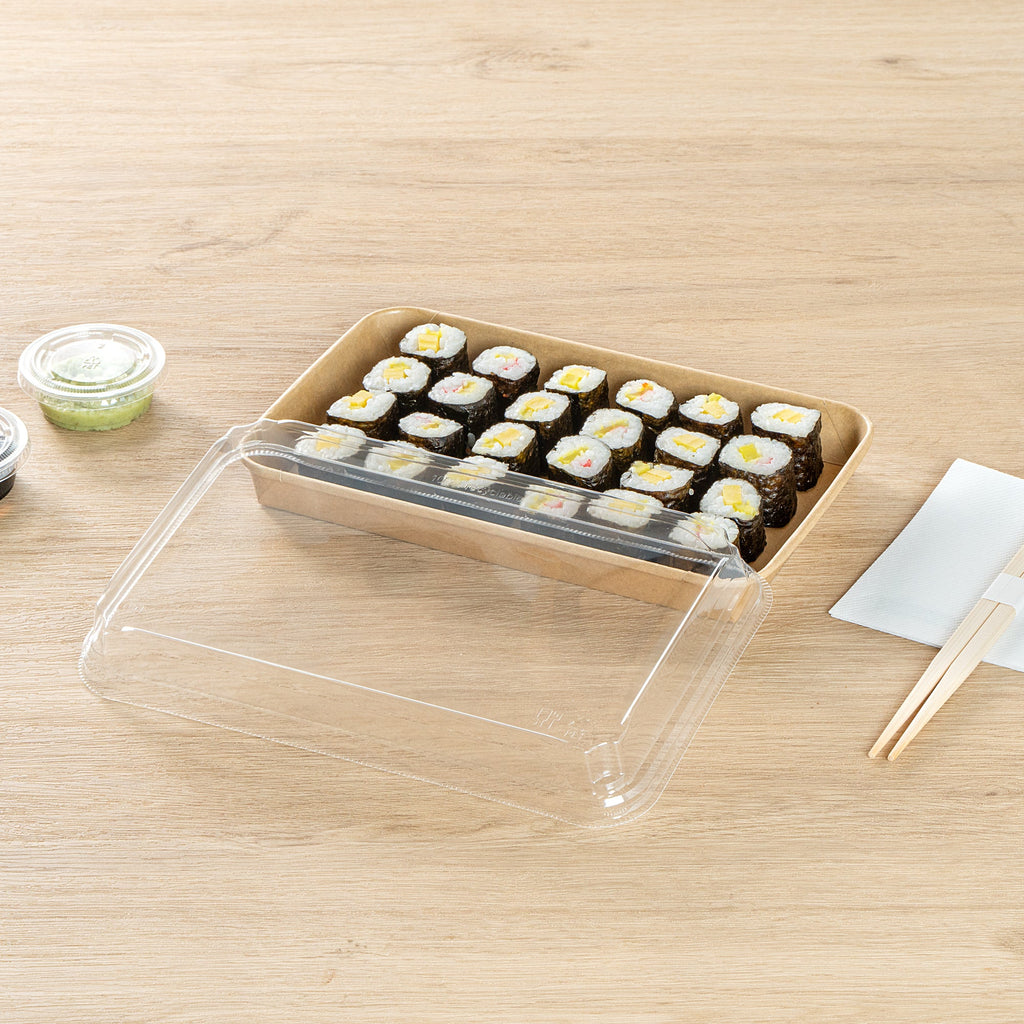 Matsuri Vision Clear PET Plastic Lid - Fits 20 oz Sushi Container, Anti-Fog - 50 count box