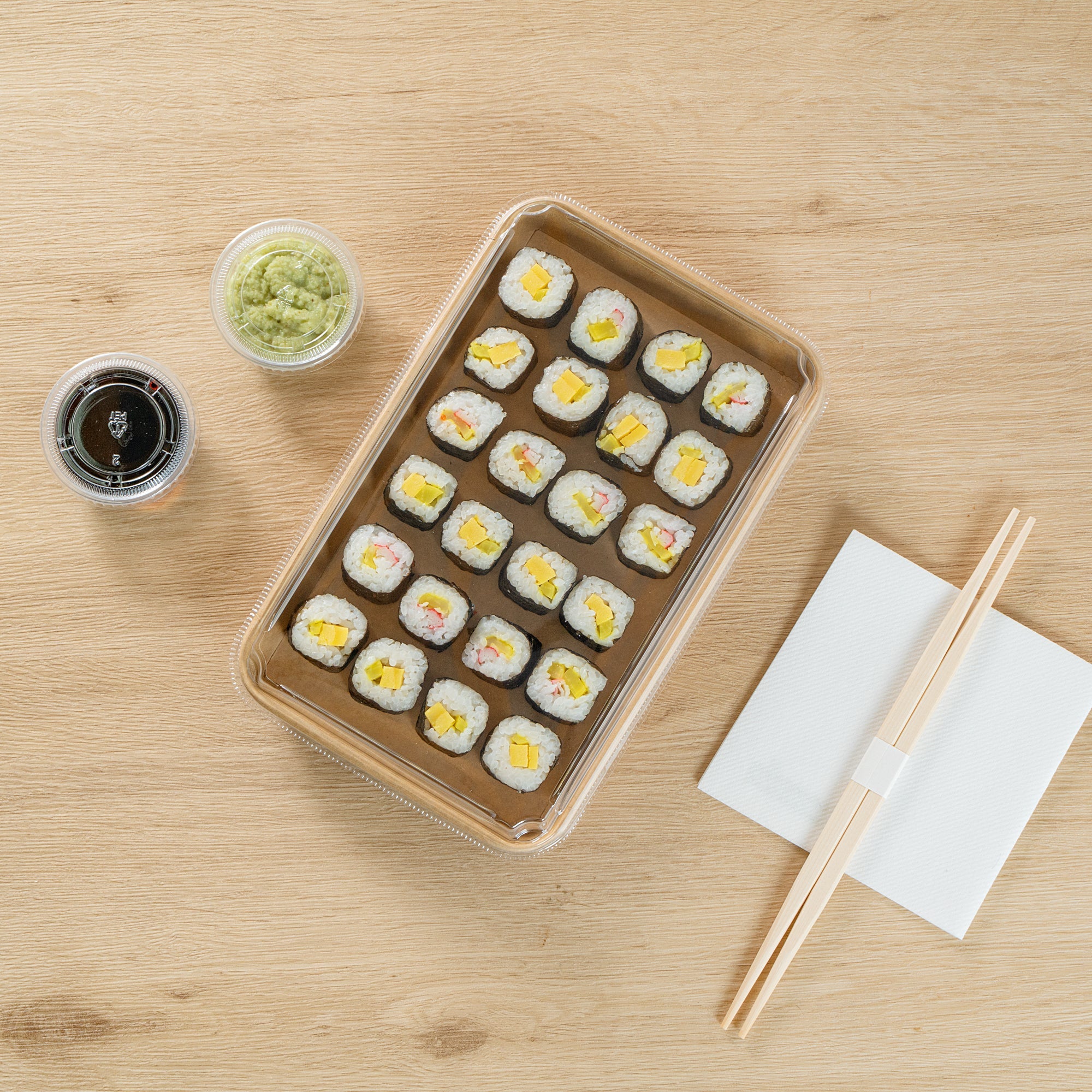 Matsuri Vision Clear PET Plastic Lid - Fits 20 oz Sushi Container, Anti-Fog - 50 count box