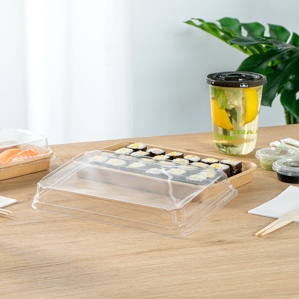 Matsuri Vision Clear PET Plastic Lid - Fits 20 oz Sushi Container, Anti-Fog - 100 count box