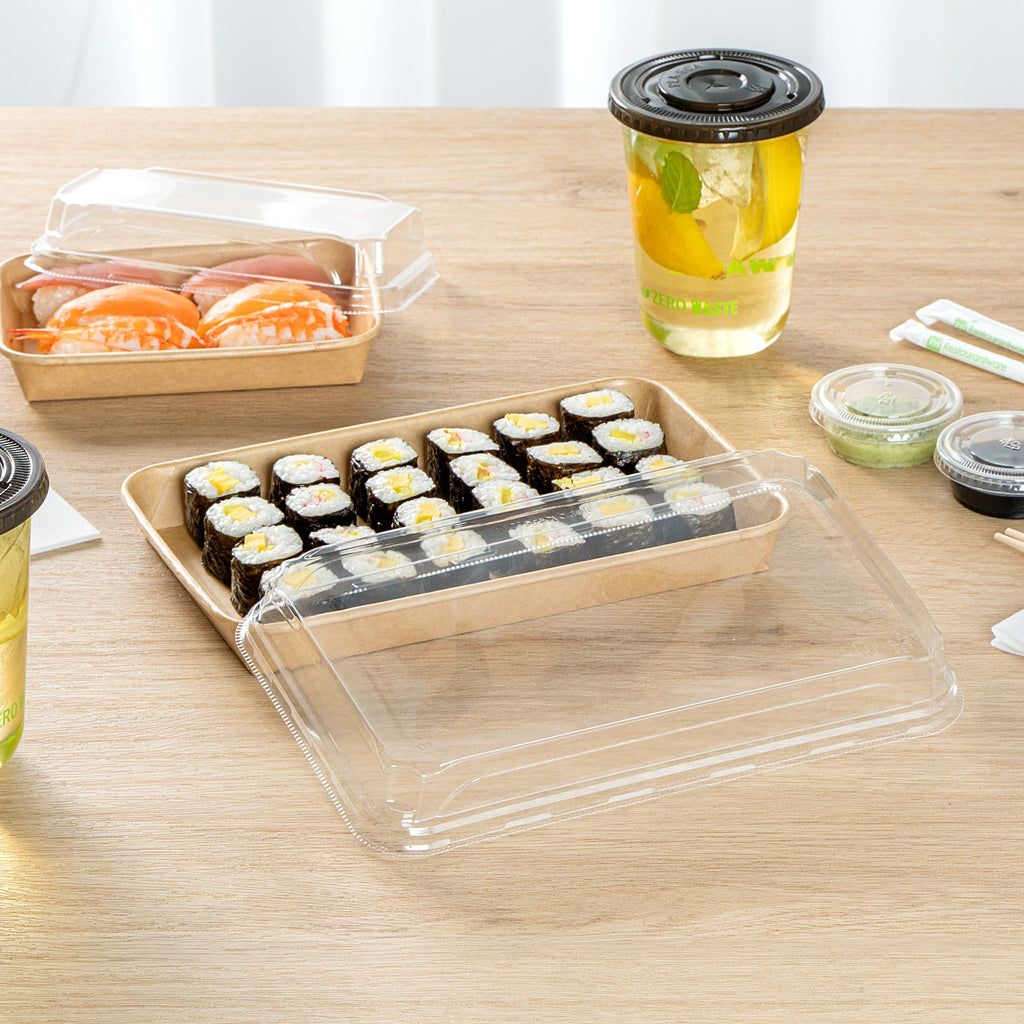 Matsuri Vision Clear PET Plastic Lid - Fits 20 oz Sushi Container, Anti-Fog - 100 count box