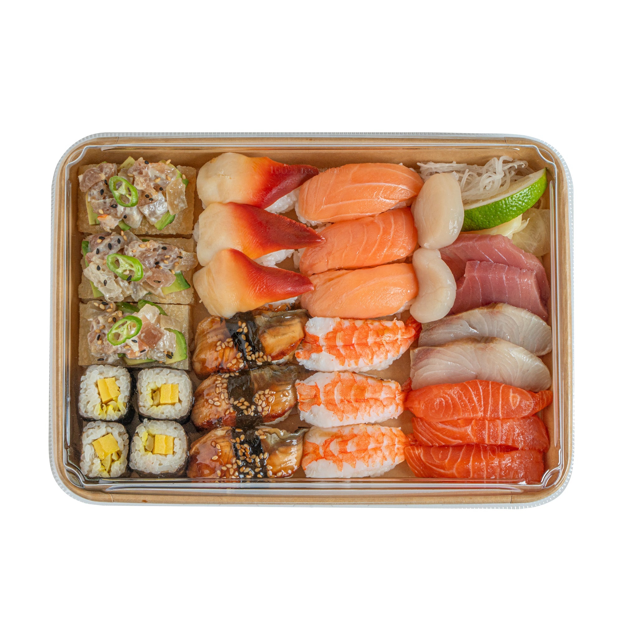 Matsuri Vision Clear PET Plastic Lid - Fits 23 oz Sushi Container, Anti-Fog - 50 count box