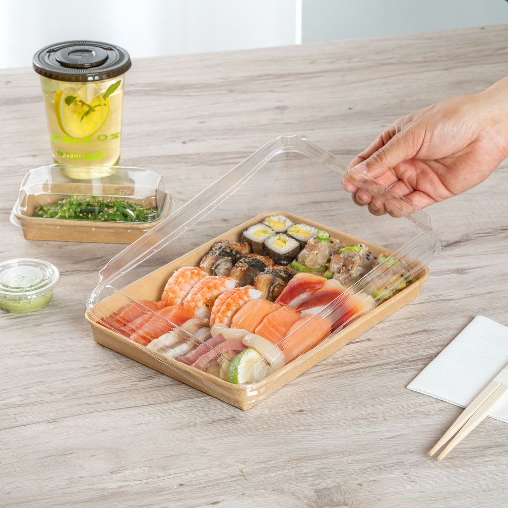 Matsuri Vision Clear PET Plastic Lid - Fits 23 oz Sushi Container, Anti-Fog - 50 count box