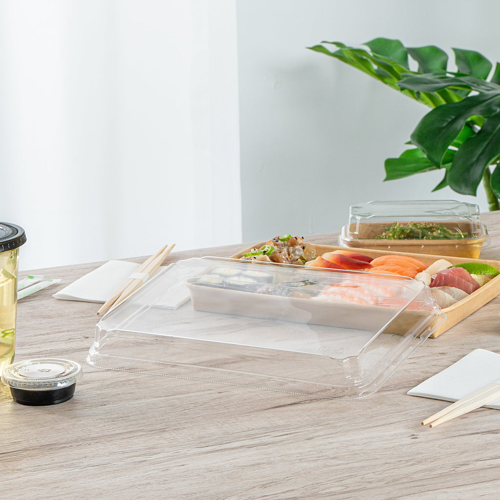 Matsuri Vision Clear PET Plastic Lid - Fits 23 oz Sushi Container, Anti-Fog - 50 count box