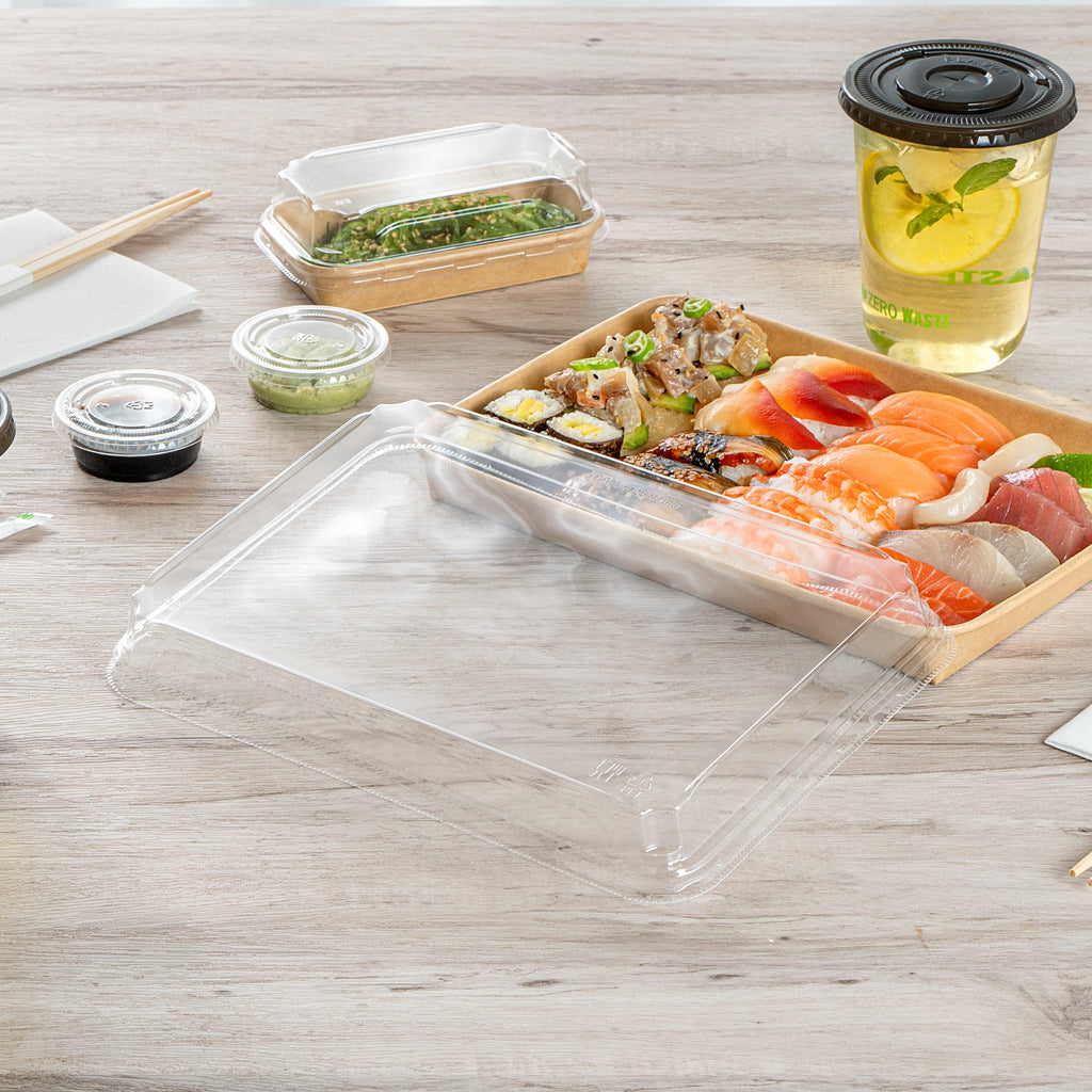 Matsuri Vision Clear PET Plastic Lid - Fits 23 oz Sushi Container, Anti-Fog - 50 count box