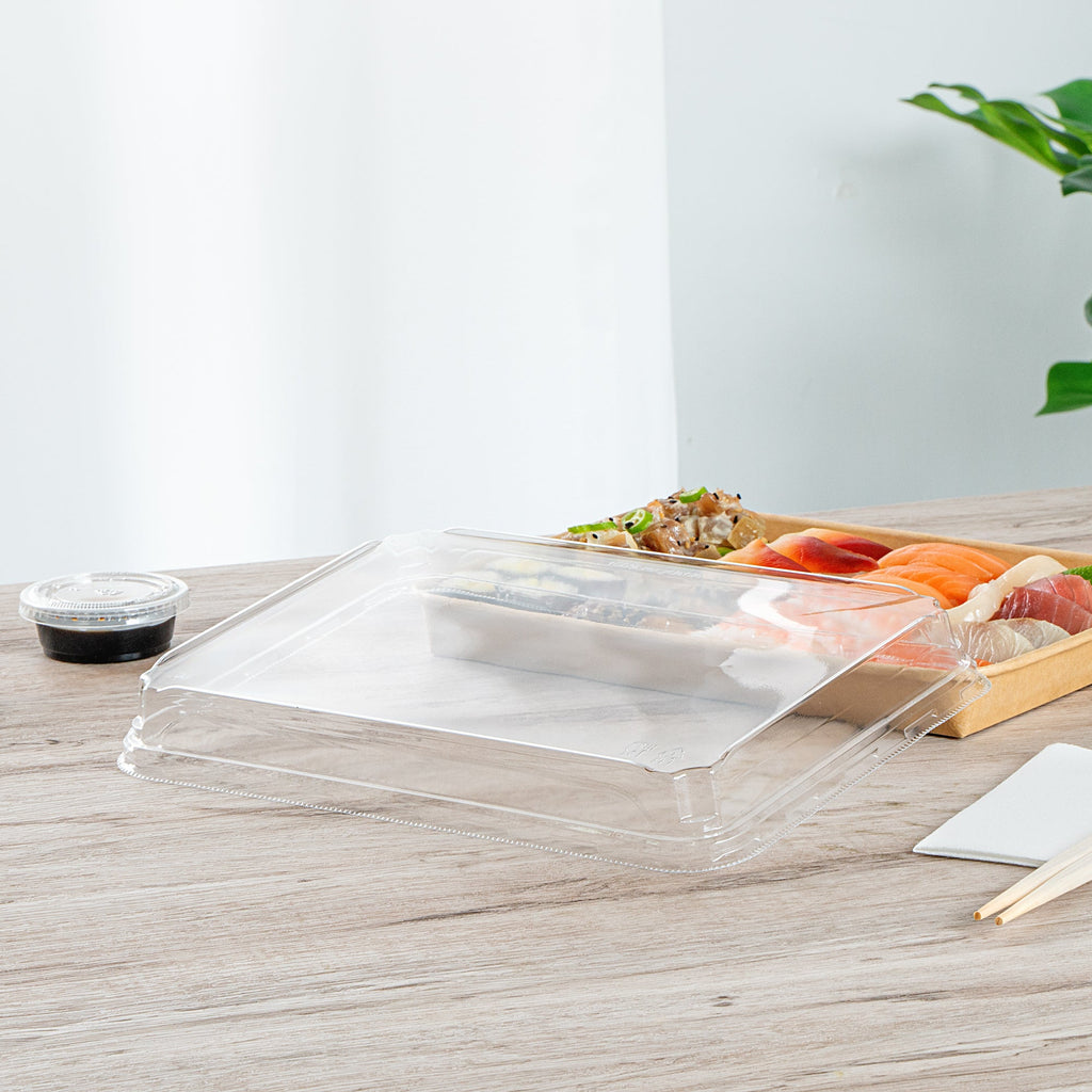 Matsuri Vision Clear PET Plastic Lid - Fits 23 oz Sushi Container, Anti-Fog - 100 count box