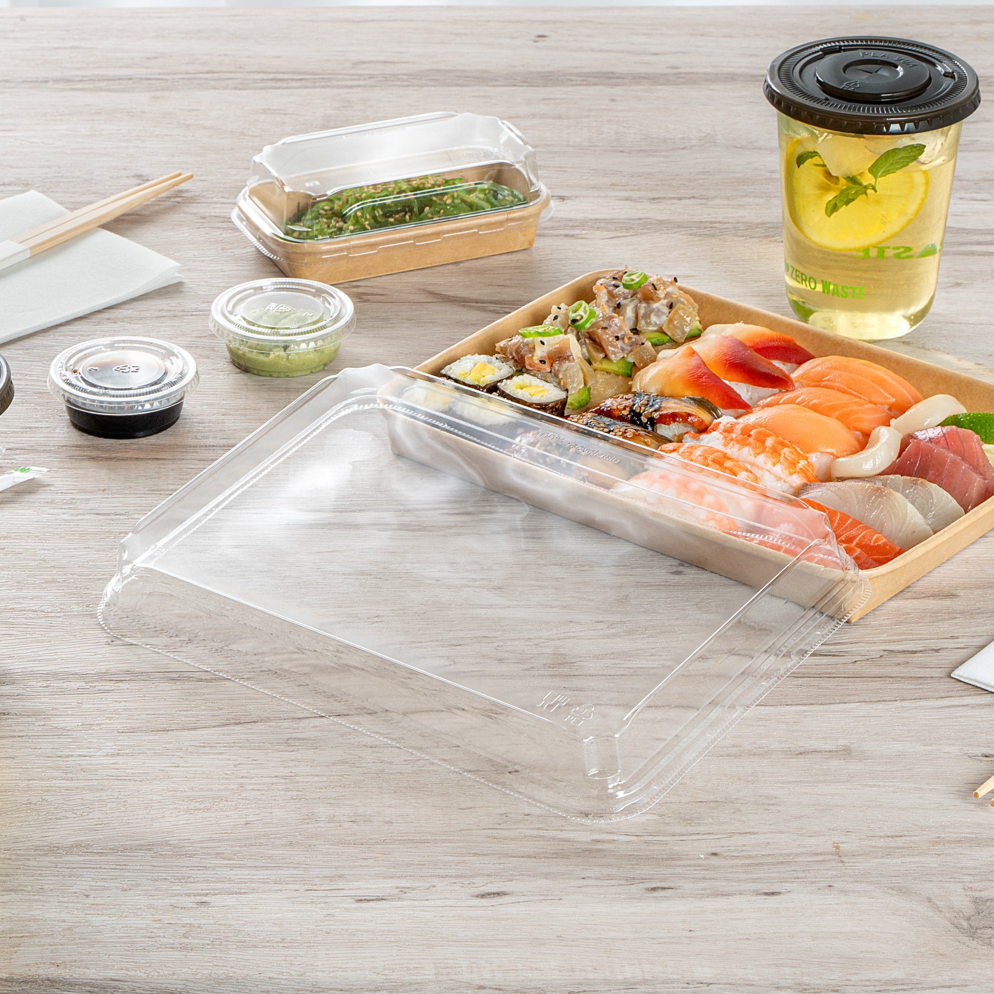 Matsuri Vision Clear PET Plastic Lid - Fits 23 oz Sushi Container, Anti-Fog - 100 count box