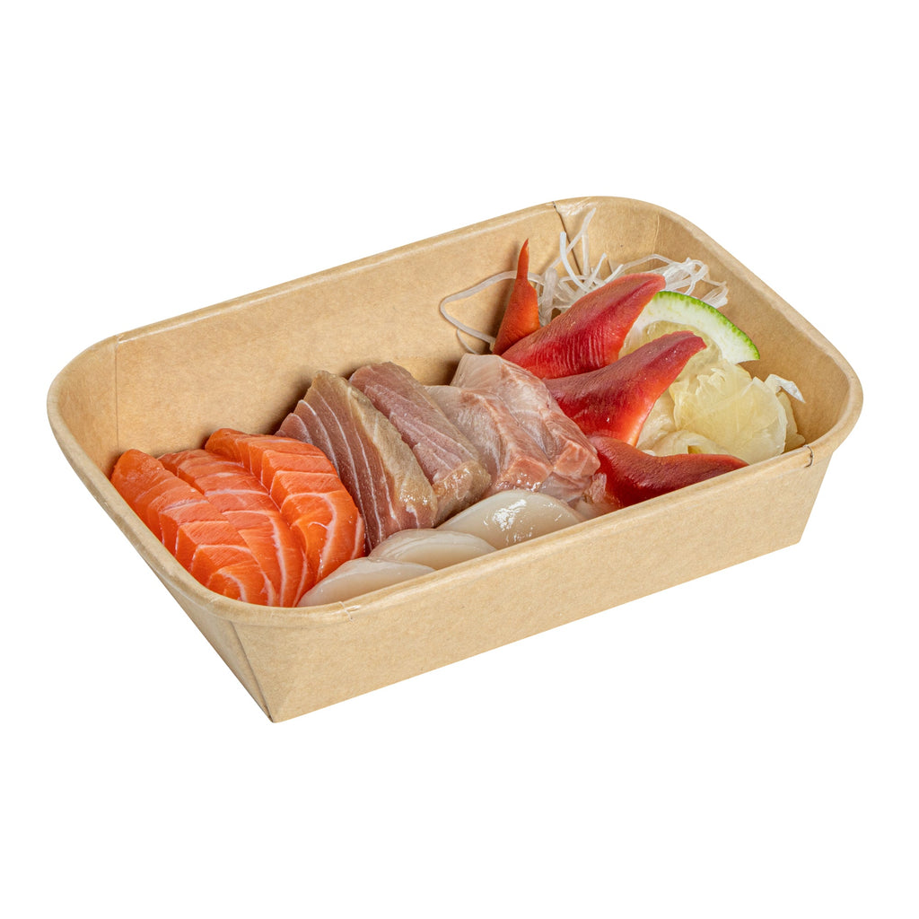 Matsuri Vision 17 oz Rectangle Kraft Paper Sushi Container - 6 1/2" x 4 3/4" x 1 1/2" - 50 count box