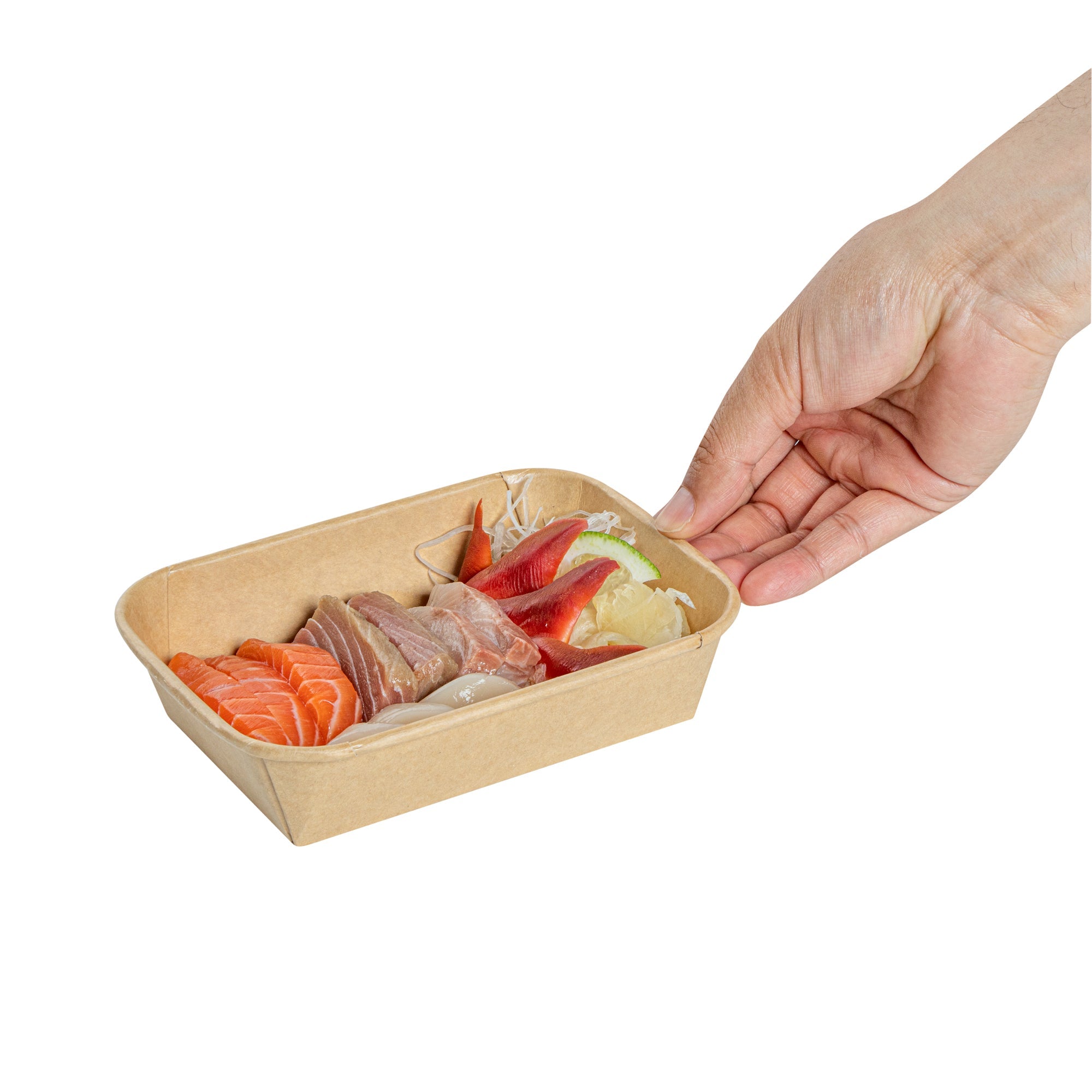Matsuri Vision 17 oz Rectangle Kraft Paper Sushi Container - 6 1/2" x 4 3/4" x 1 1/2" - 50 count box