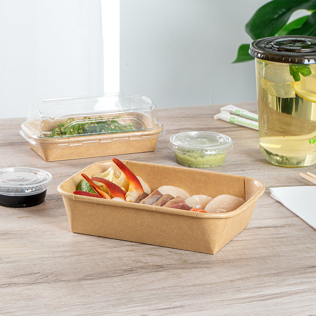 Matsuri Vision 17 oz Rectangle Kraft Paper Sushi Container - 6 1/2" x 4 3/4" x 1 1/2" - 50 count box