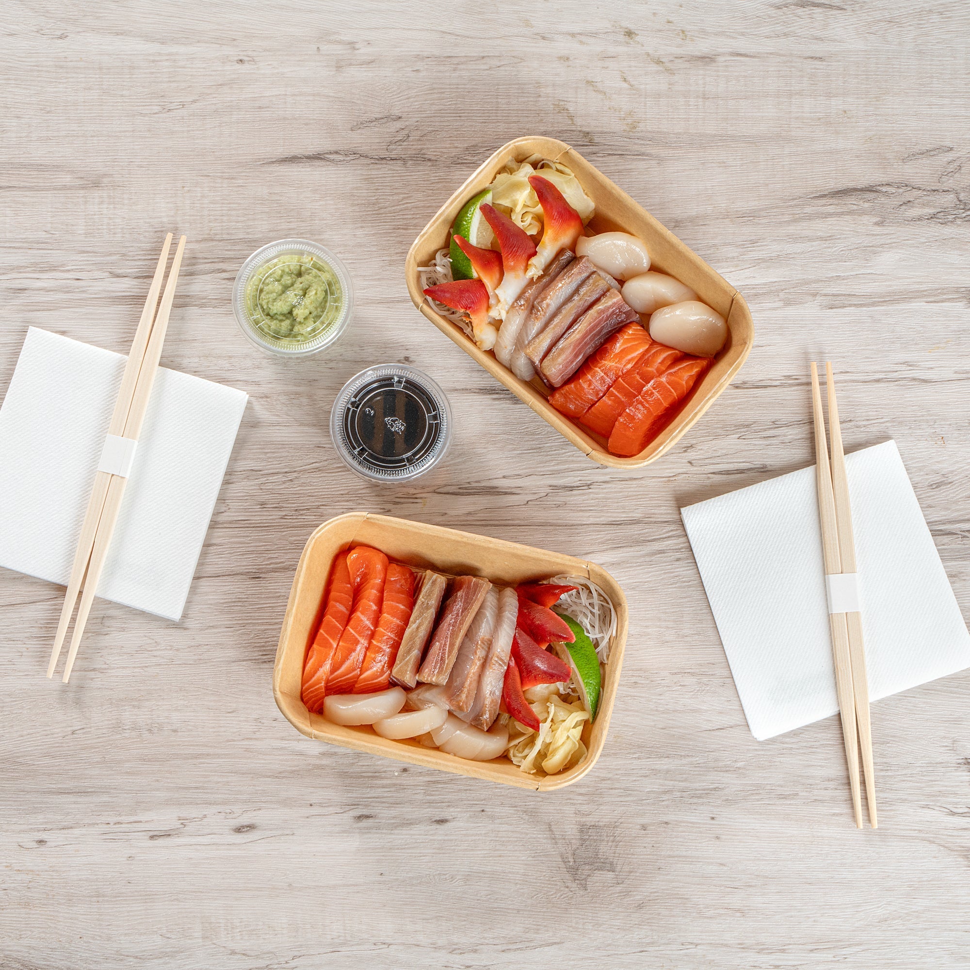 Matsuri Vision 17 oz Rectangle Kraft Paper Sushi Container - 6 1/2" x 4 3/4" x 1 1/2" - 50 count box
