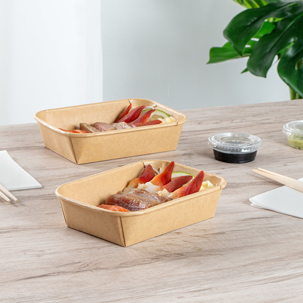 Matsuri Vision 17 oz Rectangle Kraft Paper Sushi Container - 6 1/2" x 4 3/4" x 1 1/2" - 50 count box