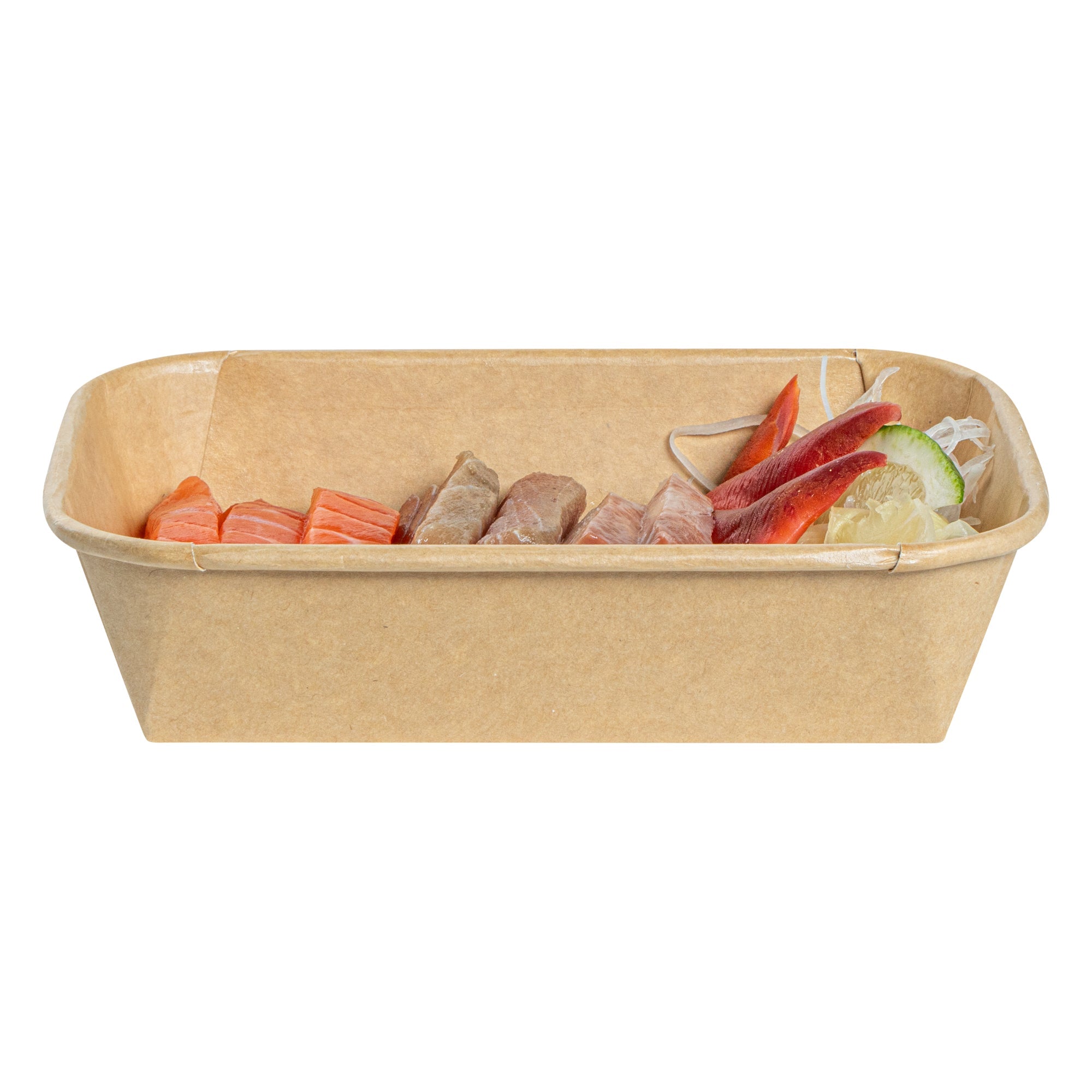 Matsuri Vision 17 oz Rectangle Kraft Paper Sushi Container - 6 1/2" x 4 3/4" x 1 1/2" - 100 count box