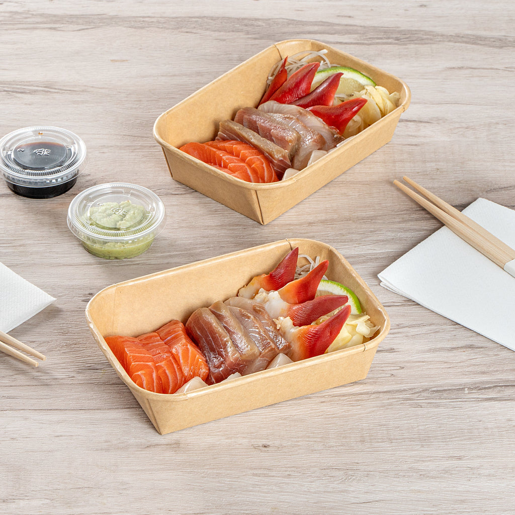 Matsuri Vision 17 oz Rectangle Kraft Paper Sushi Container - 6 1/2" x 4 3/4" x 1 1/2" - 100 count box