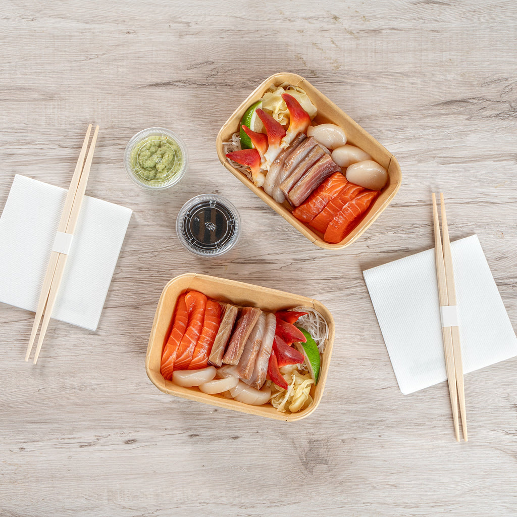 Matsuri Vision 17 oz Rectangle Kraft Paper Sushi Container - 6 1/2" x 4 3/4" x 1 1/2" - 100 count box