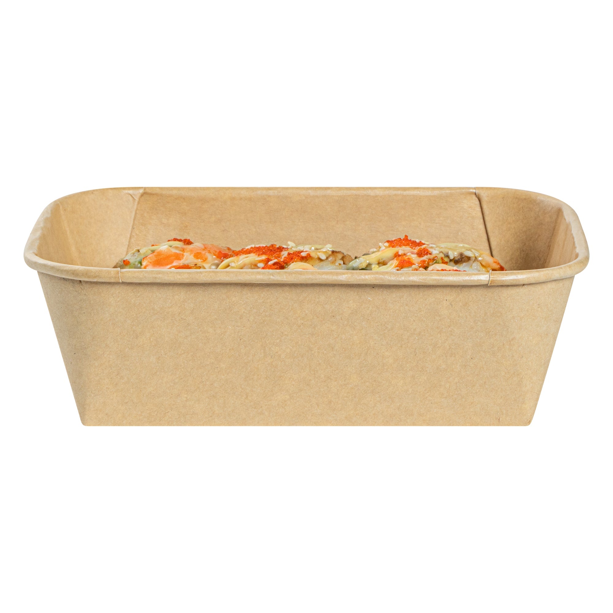 Matsuri Vision 22 oz Rectangle Kraft Paper Sushi Container - 6 1/2" x 4 3/4" x 2" - 50 count box