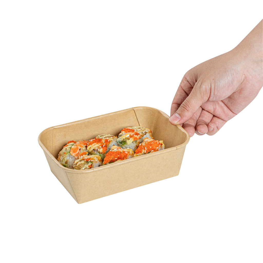 Matsuri Vision 22 oz Rectangle Kraft Paper Sushi Container - 6 1/2" x 4 3/4" x 2" - 100 count box