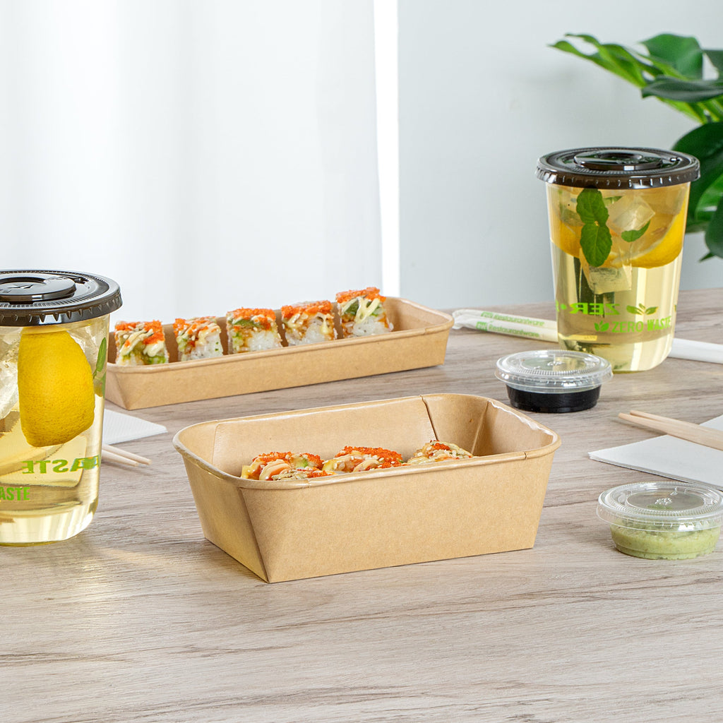 Matsuri Vision 22 oz Rectangle Kraft Paper Sushi Container - 6 1/2" x 4 3/4" x 2" - 100 count box