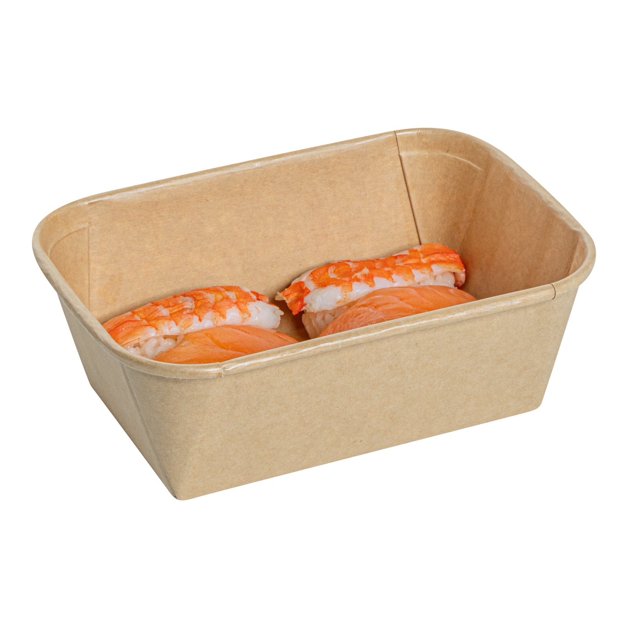 Matsuri Vision 26 oz Rectangle Kraft Paper Sushi Container - 6 1/2" x 4 3/4" x 2 1/4" - 50 count box