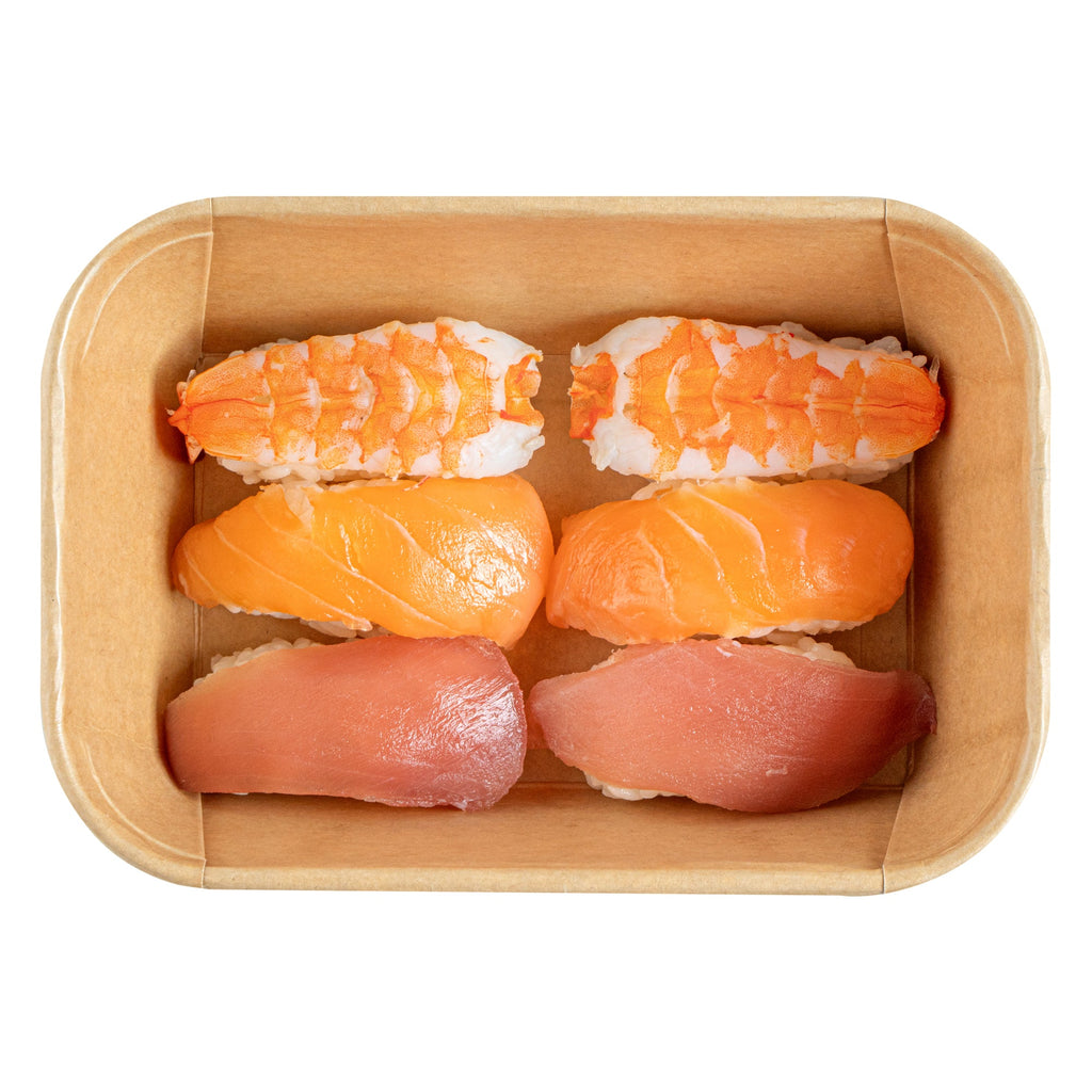 Matsuri Vision 26 oz Rectangle Kraft Paper Sushi Container - 6 1/2" x 4 3/4" x 2 1/4" - 50 count box