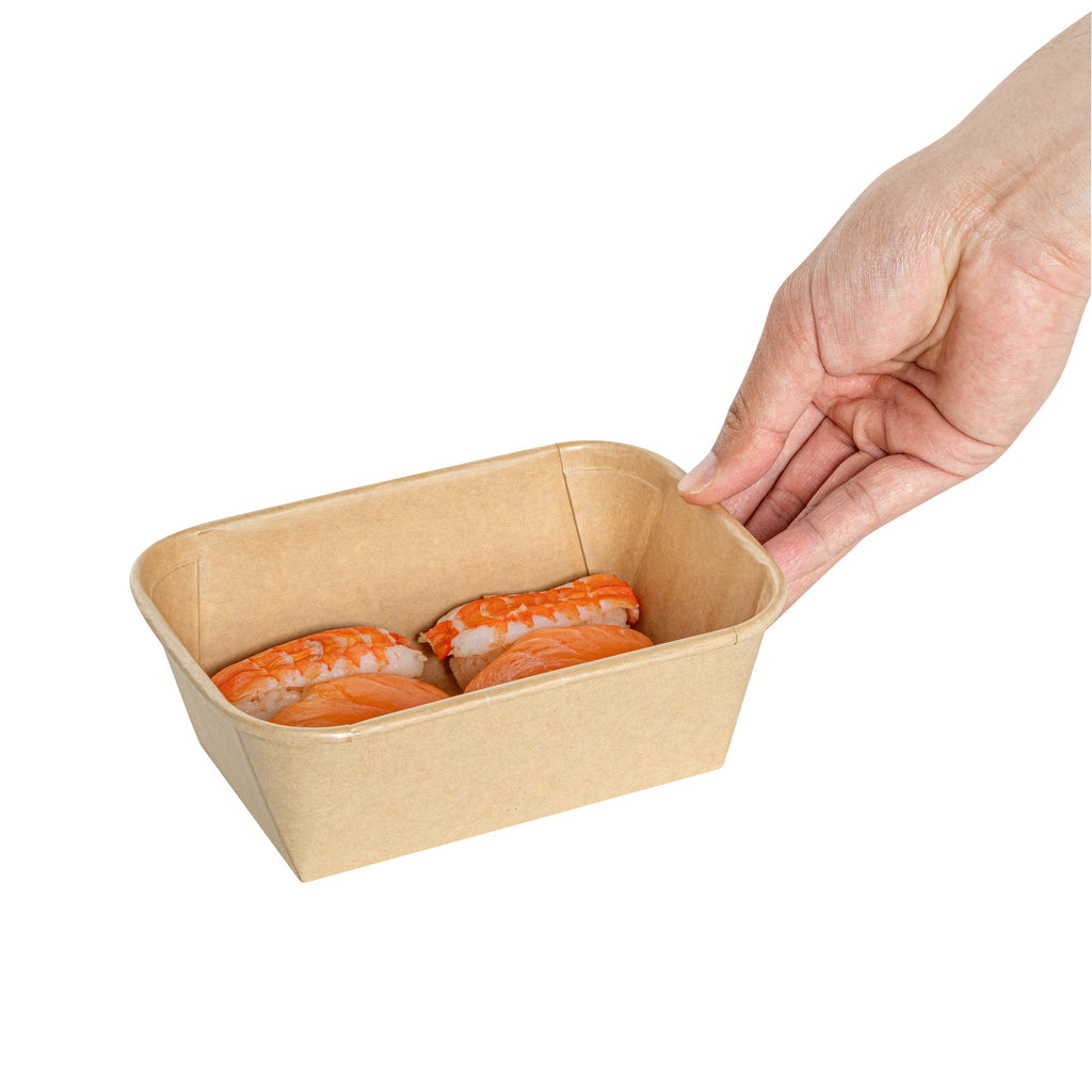 Matsuri Vision 26 oz Rectangle Kraft Paper Sushi Container - 6 1/2" x 4 3/4" x 2 1/4" - 50 count box