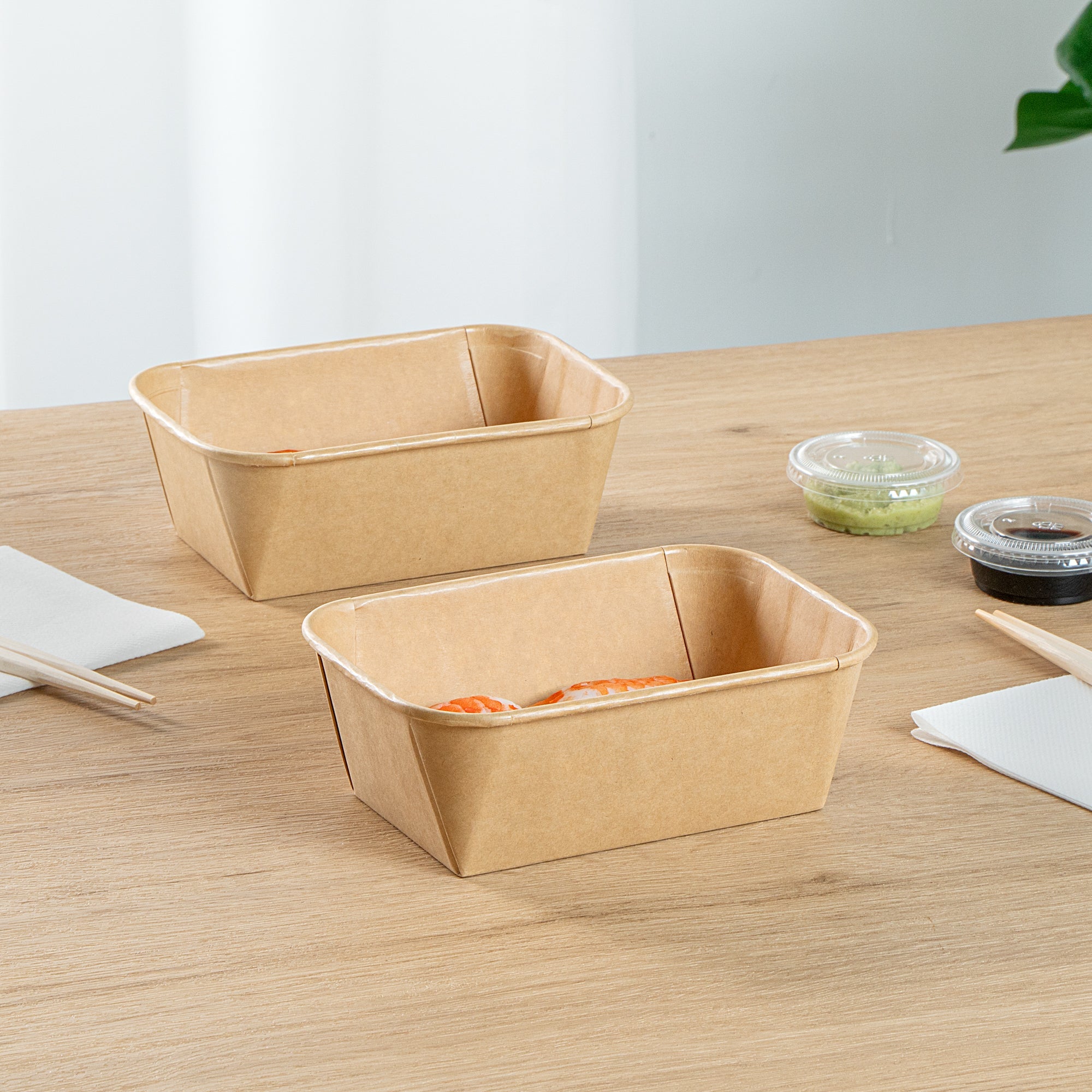 Matsuri Vision 26 oz Rectangle Kraft Paper Sushi Container - 6 1/2" x 4 3/4" x 2 1/4" - 50 count box