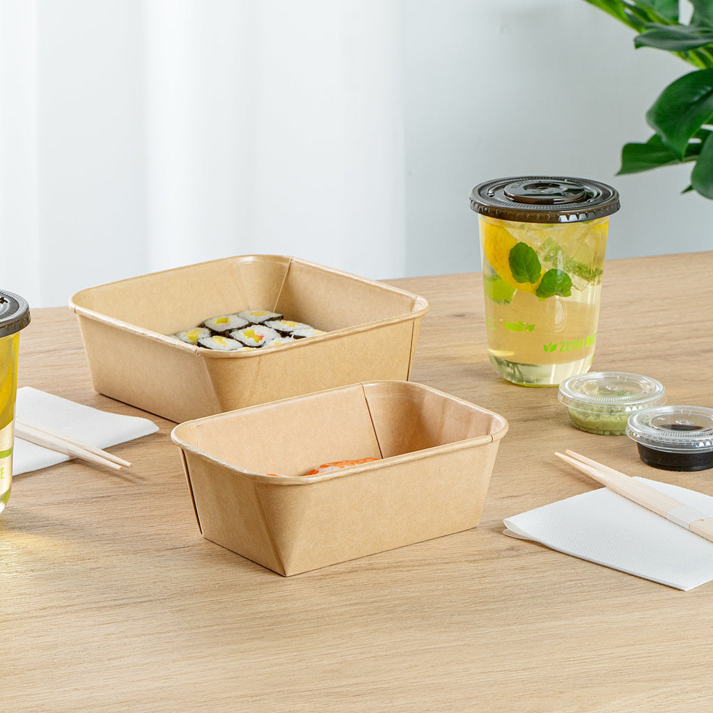 Matsuri Vision 26 oz Rectangle Kraft Paper Sushi Container - 6 1/2" x 4 3/4" x 2 1/4" - 50 count box