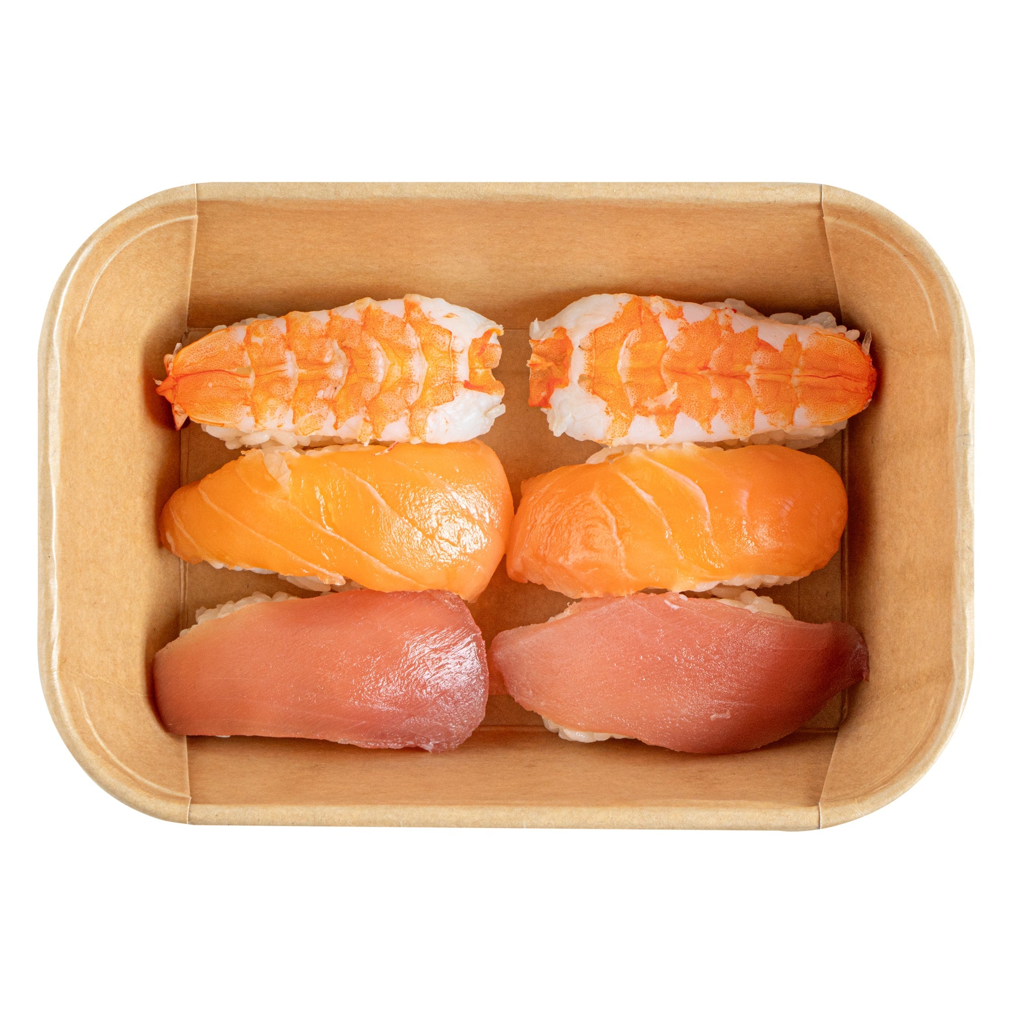 Matsuri Vision 26 oz Rectangle Kraft Paper Sushi Container - 6 1/2" x 4 3/4" x 2 1/4" - 100 count box