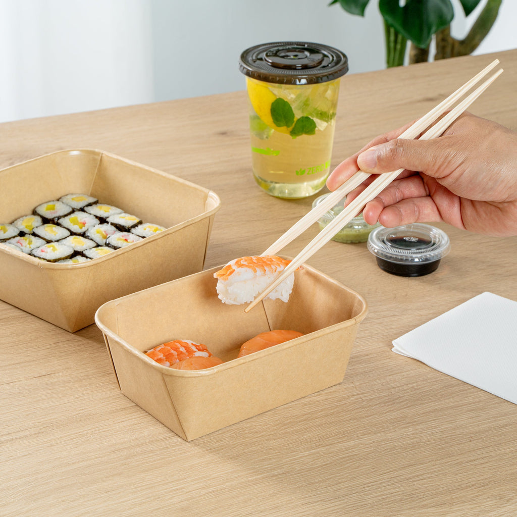Matsuri Vision 26 oz Rectangle Kraft Paper Sushi Container - 6 1/2" x 4 3/4" x 2 1/4" - 100 count box