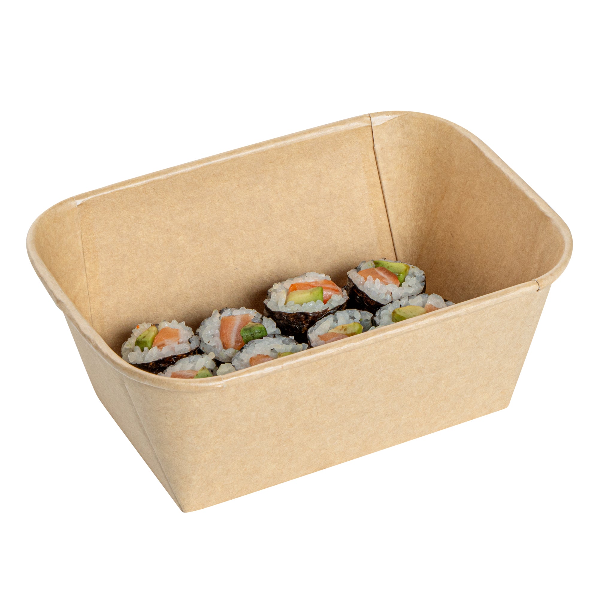 Matsuri Vision 34 oz Rectangle Kraft Paper Sushi Container - 6 1/2" x 4 3/4" x 2 3/4" - 100 count box