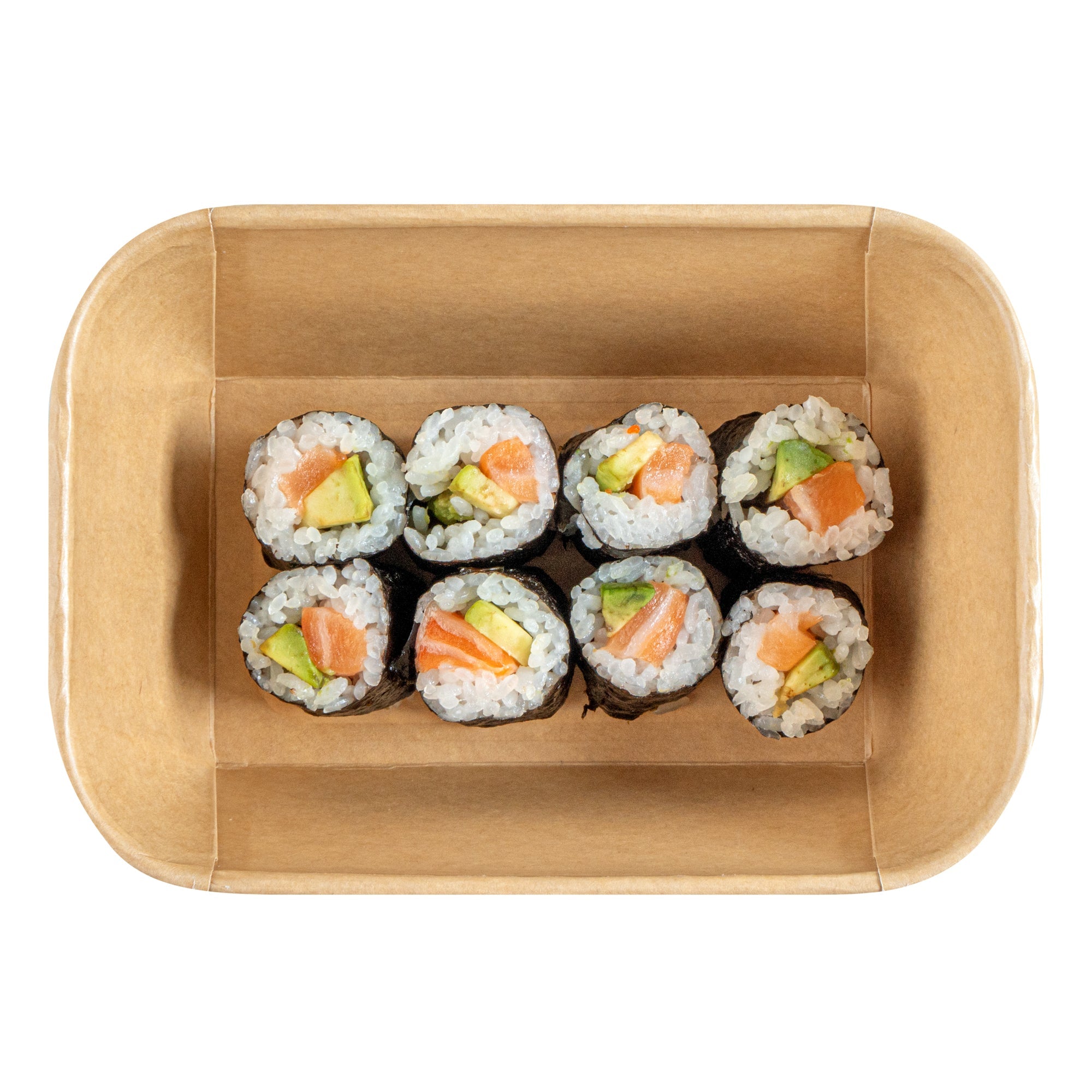 Matsuri Vision 34 oz Rectangle Kraft Paper Sushi Container - 6 1/2" x 4 3/4" x 2 3/4" - 100 count box