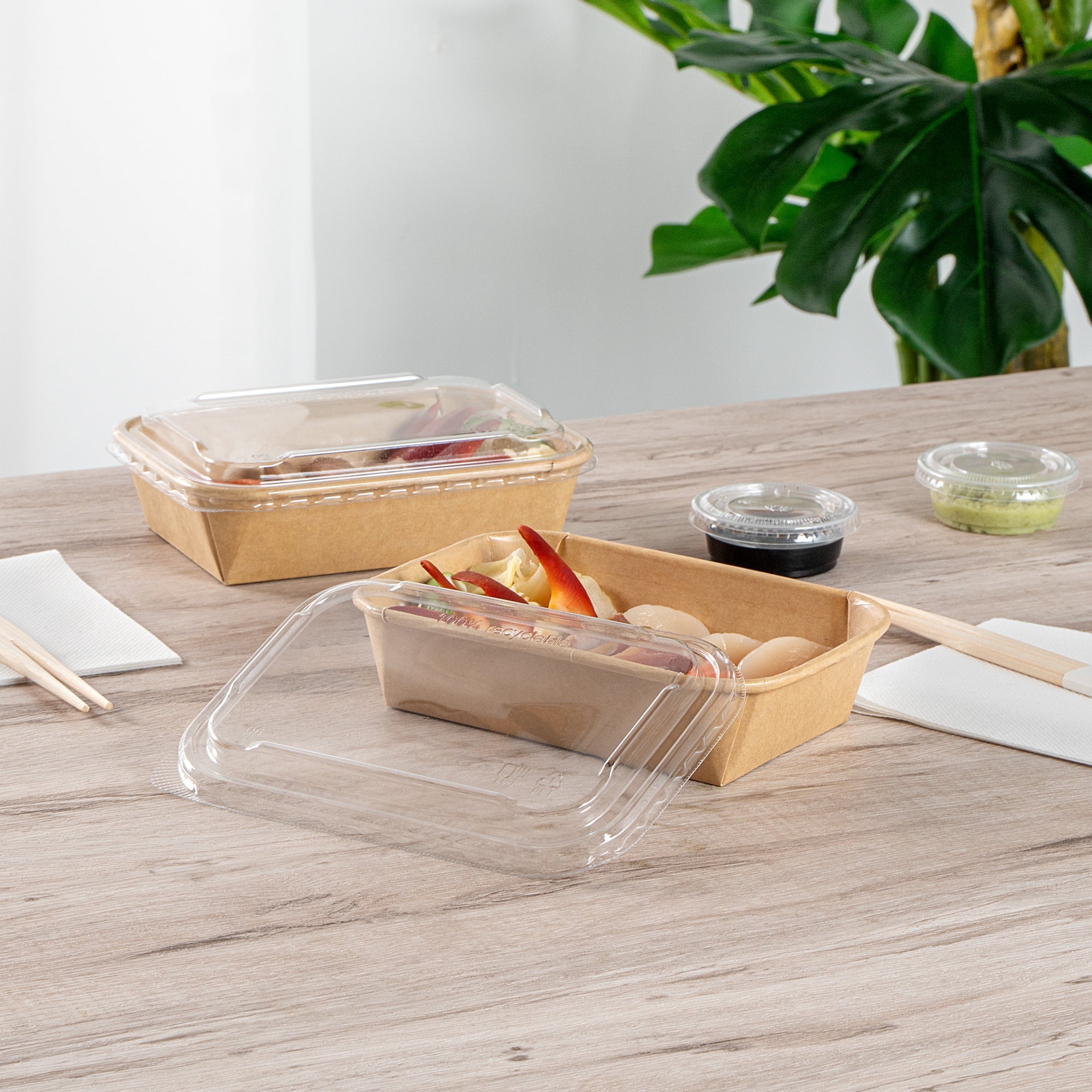 Matsuri Vision Clear PET Plastic Lid - Fits 17, 22, 26 and 34 oz Sushi Containers, Anti-Fog - 50 count box
