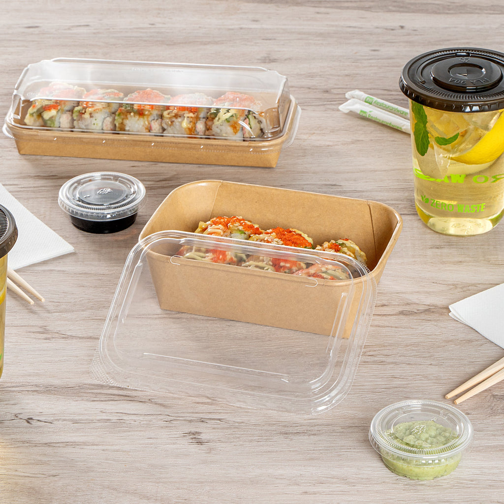 Matsuri Vision Clear PP Plastic Lid - Fits 17, 22, 26 and 34 oz Sushi Containers, Anti-Fog - 100 count box