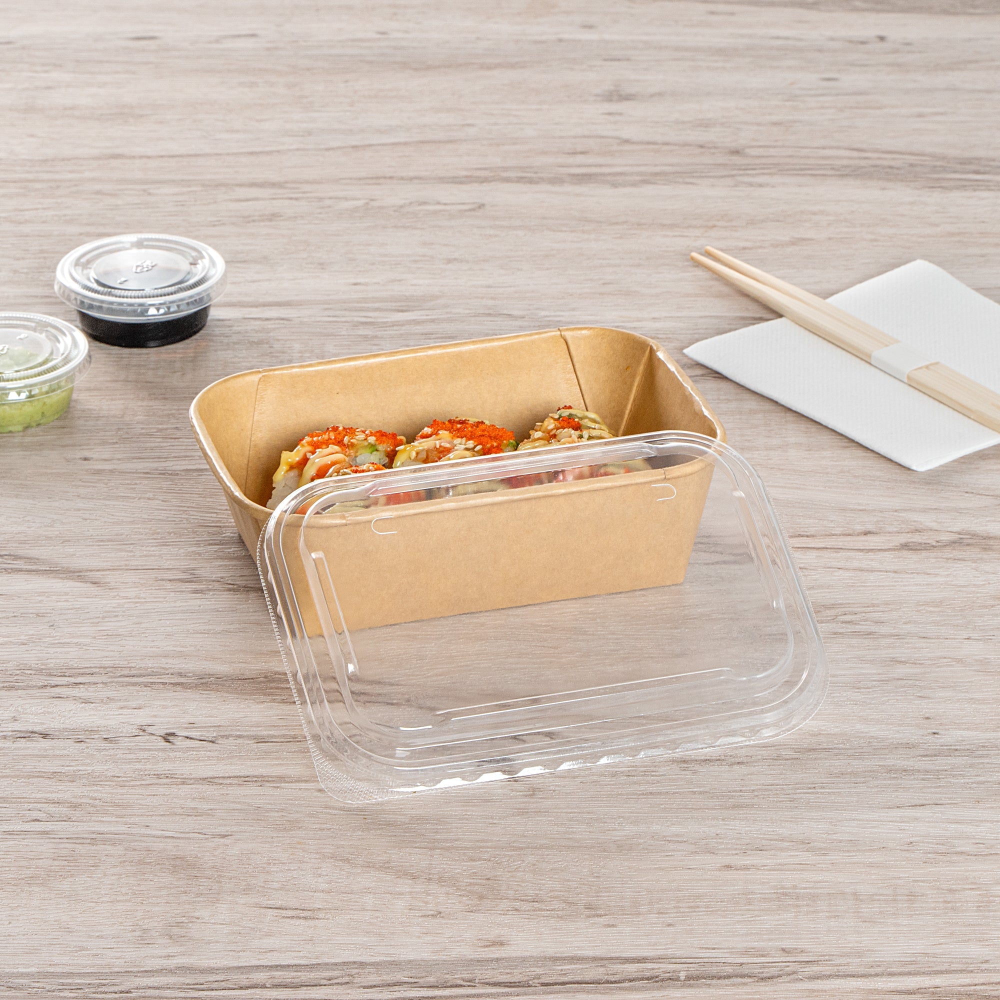 Matsuri Vision Clear PP Plastic Lid - Fits 17, 22, 26 and 34 oz Sushi Containers, Anti-Fog - 50 count box