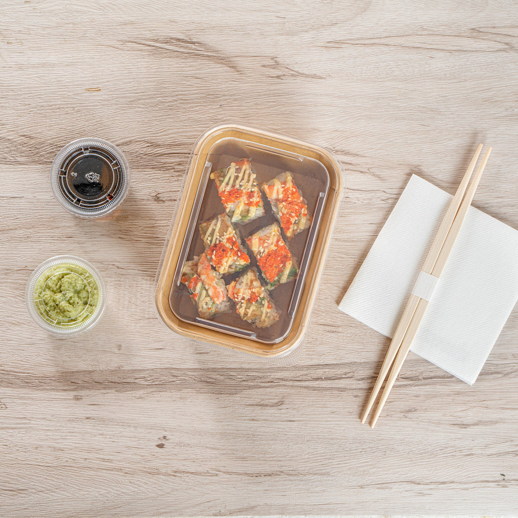 Matsuri Vision Clear PP Plastic Lid - Fits 17, 22, 26 and 34 oz Sushi Containers, Anti-Fog - 50 count box