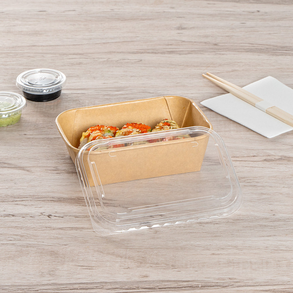 Matsuri Vision Clear PP Plastic Lid - Fits 17, 22, 26 and 34 oz Sushi Containers, Anti-Fog - 100 count box