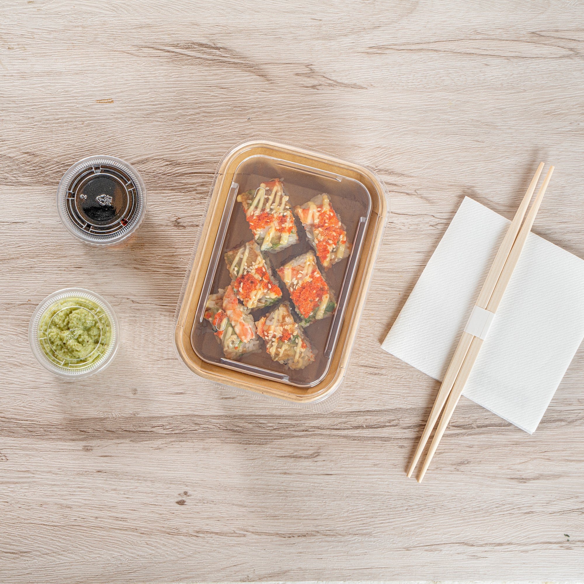 Matsuri Vision Clear PP Plastic Lid - Fits 17, 22, 26 and 34 oz Sushi Containers, Anti-Fog - 100 count box