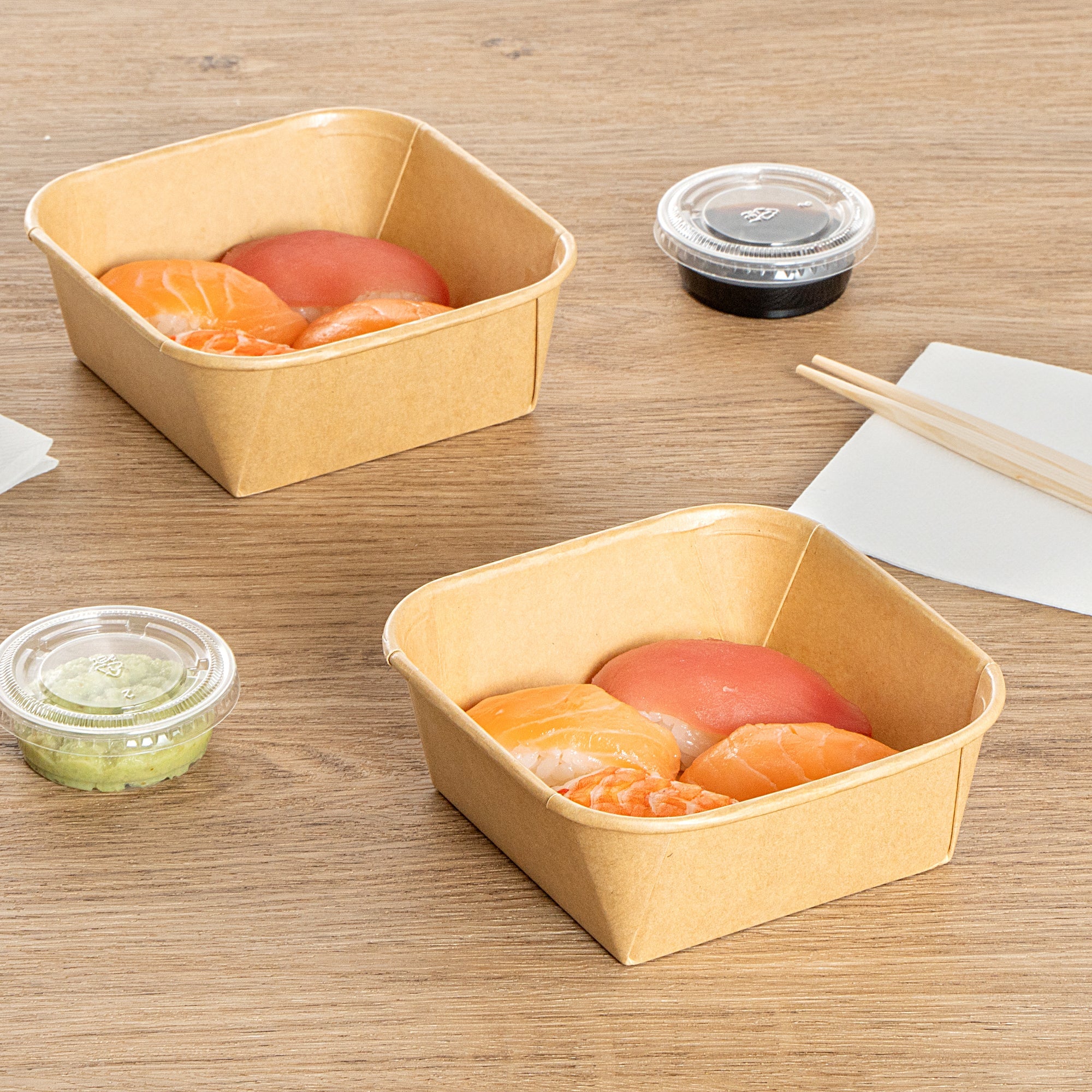 Matsuri Vision 17 oz Square Kraft Paper Sushi Container - 5" x 5" x 2" - 50 count box