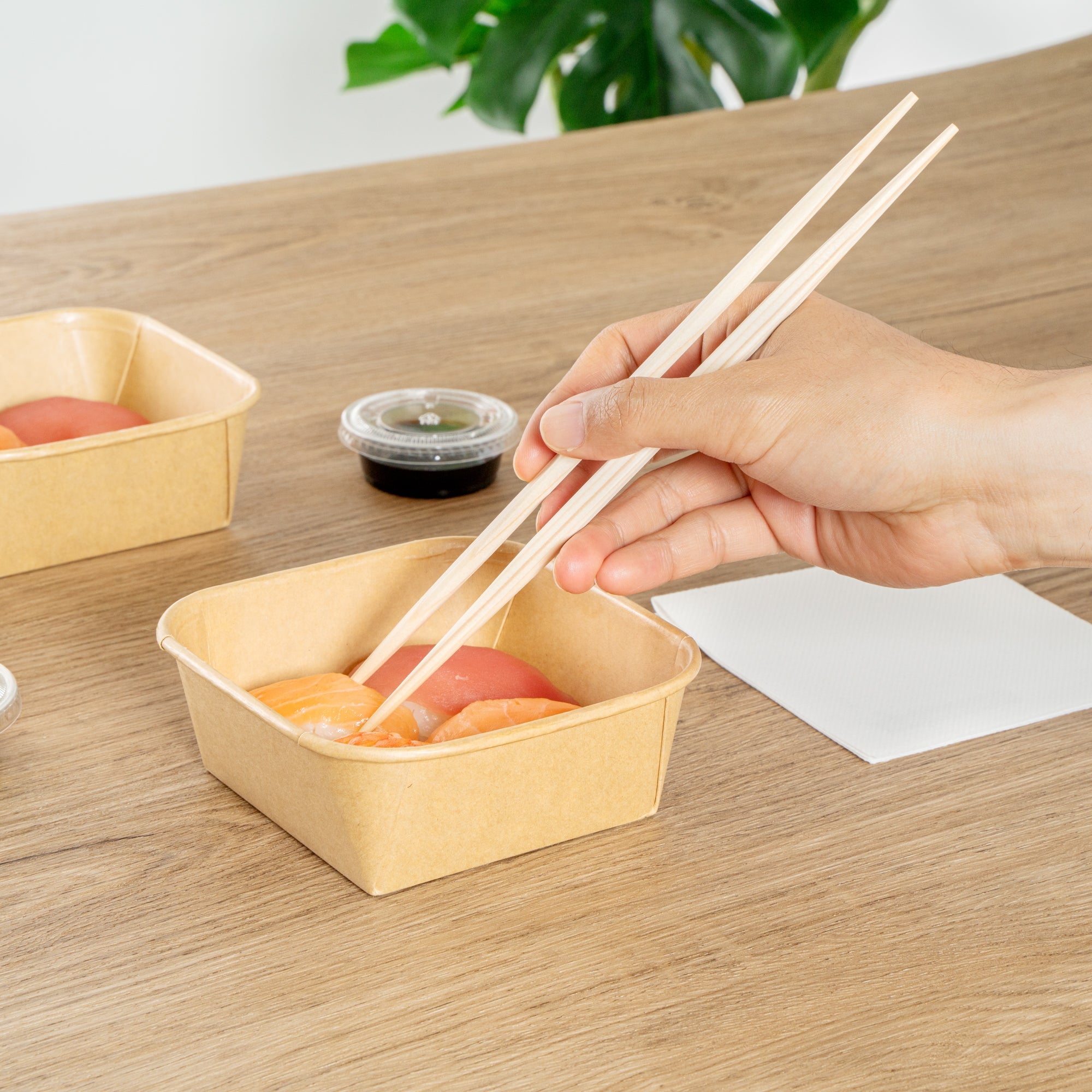 Matsuri Vision 17 oz Square Kraft Paper Sushi Container - 5" x 5" x 2" - 50 count box