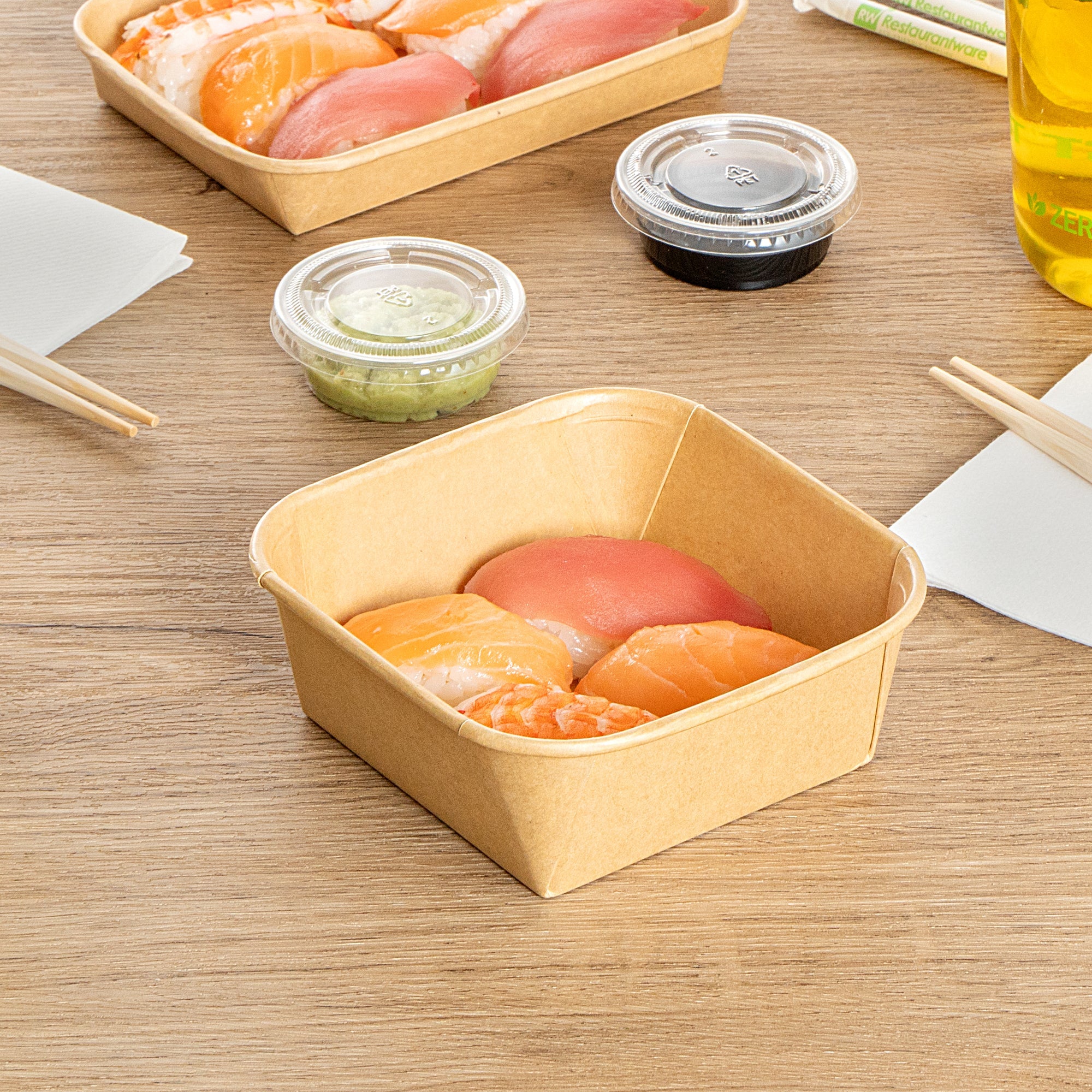 Matsuri Vision 17 oz Square Kraft Paper Sushi Container - 5" x 5" x 2" - 50 count box