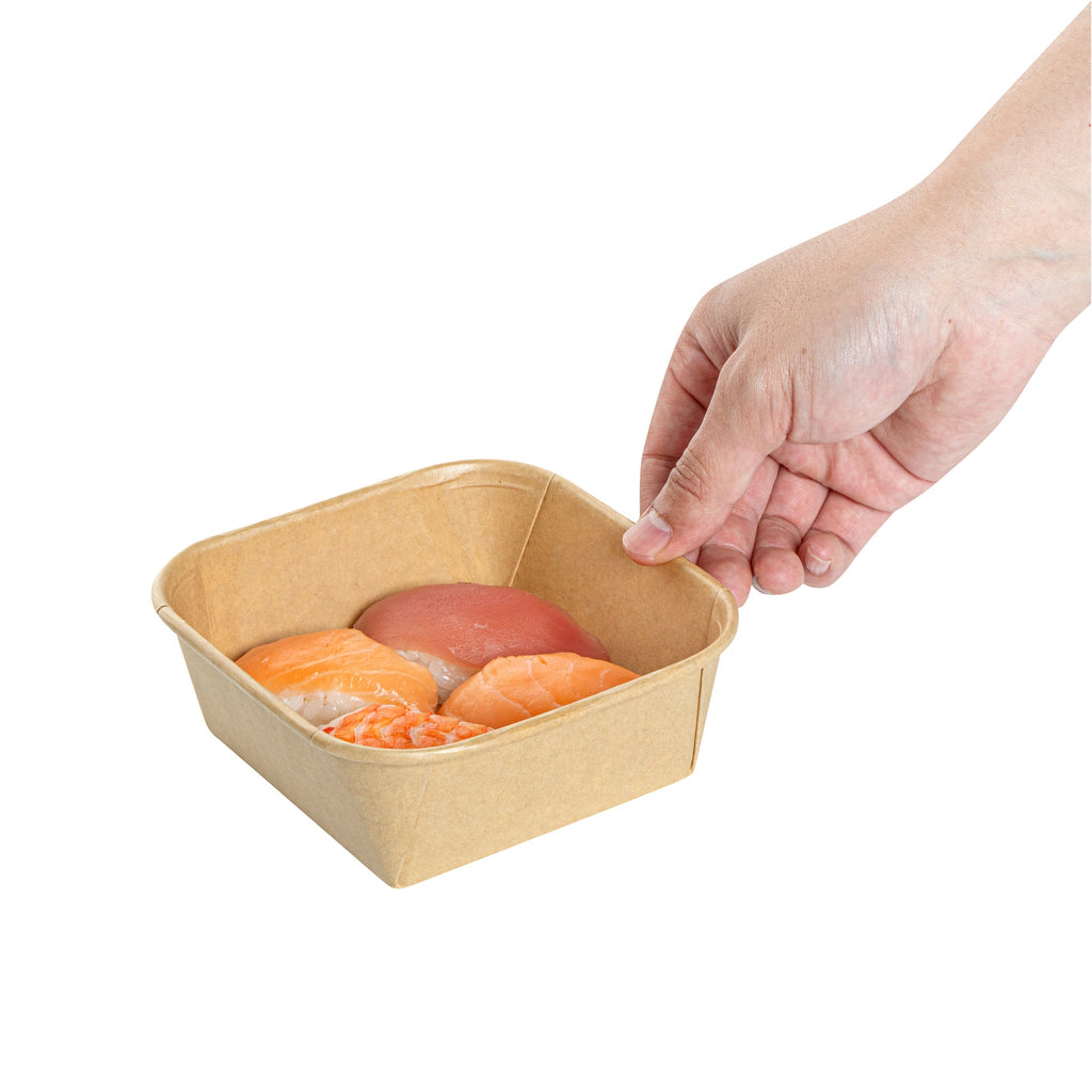 Matsuri Vision 17 oz Square Kraft Paper Sushi Container - 5" x 5" x 2" - 100 count box