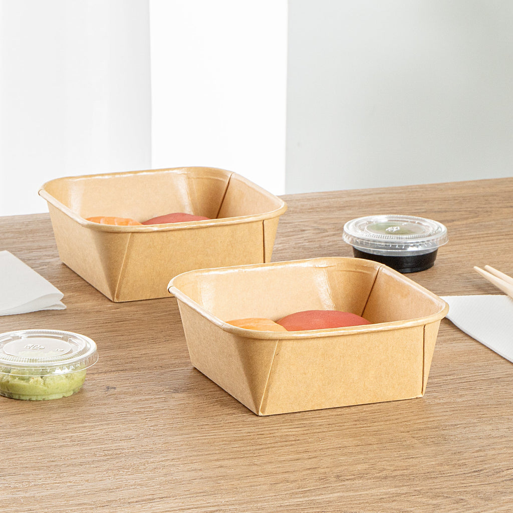 Matsuri Vision 17 oz Square Kraft Paper Sushi Container - 5" x 5" x 2" - 100 count box