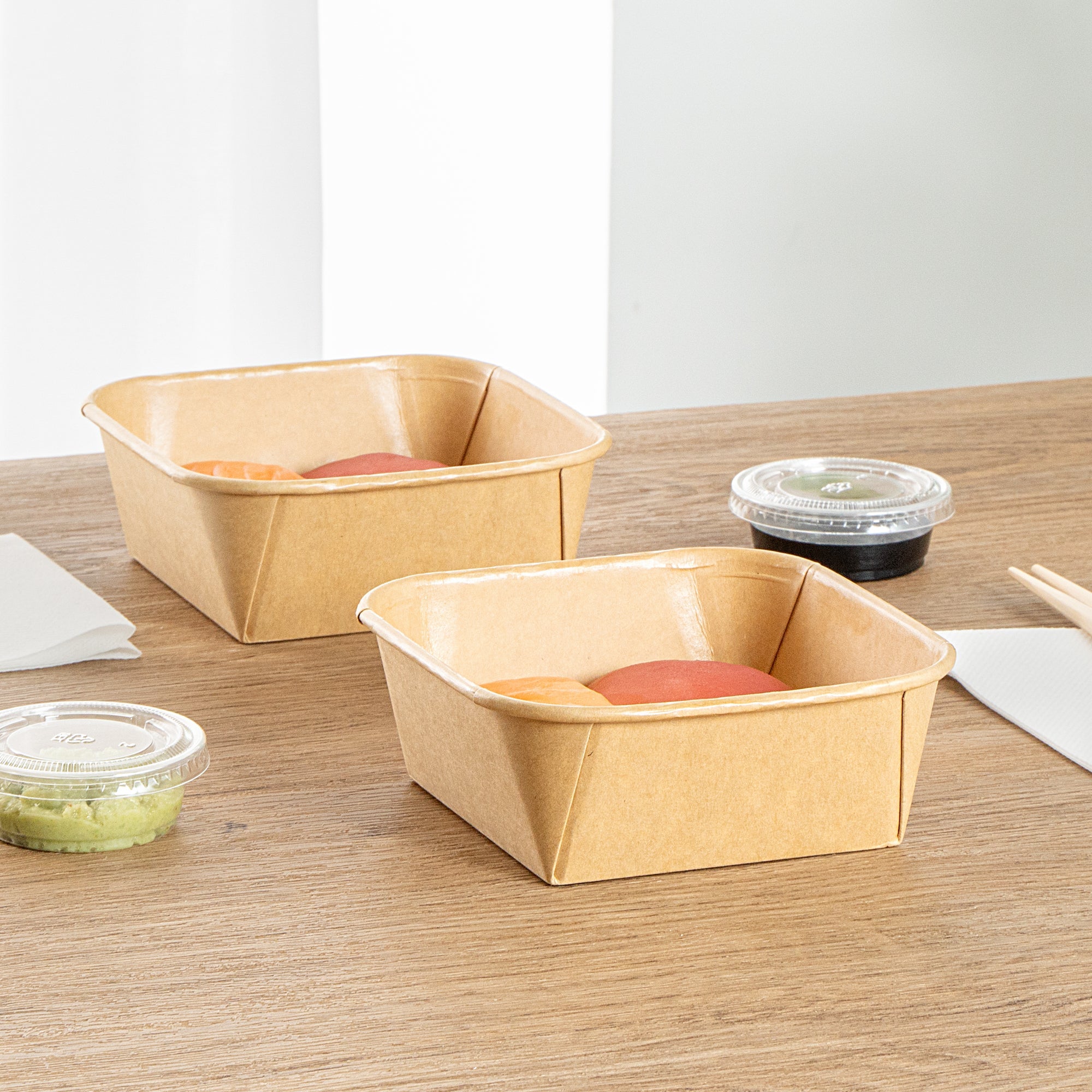 Matsuri Vision 17 oz Square Kraft Paper Sushi Container - 5" x 5" x 2" - 100 count box