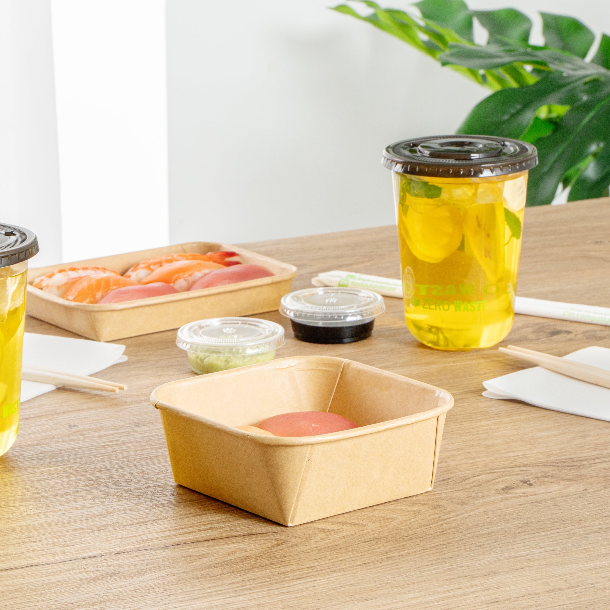 Matsuri Vision 17 oz Square Kraft Paper Sushi Container - 5" x 5" x 2" - 100 count box